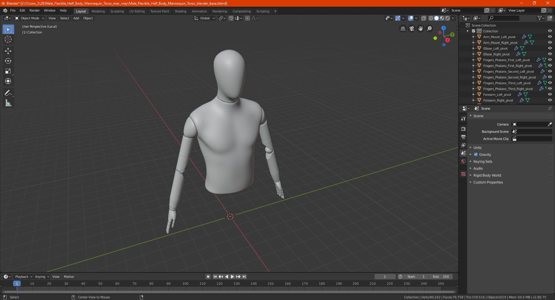 Male Flexible Half Body Mannequin Torso 3D model