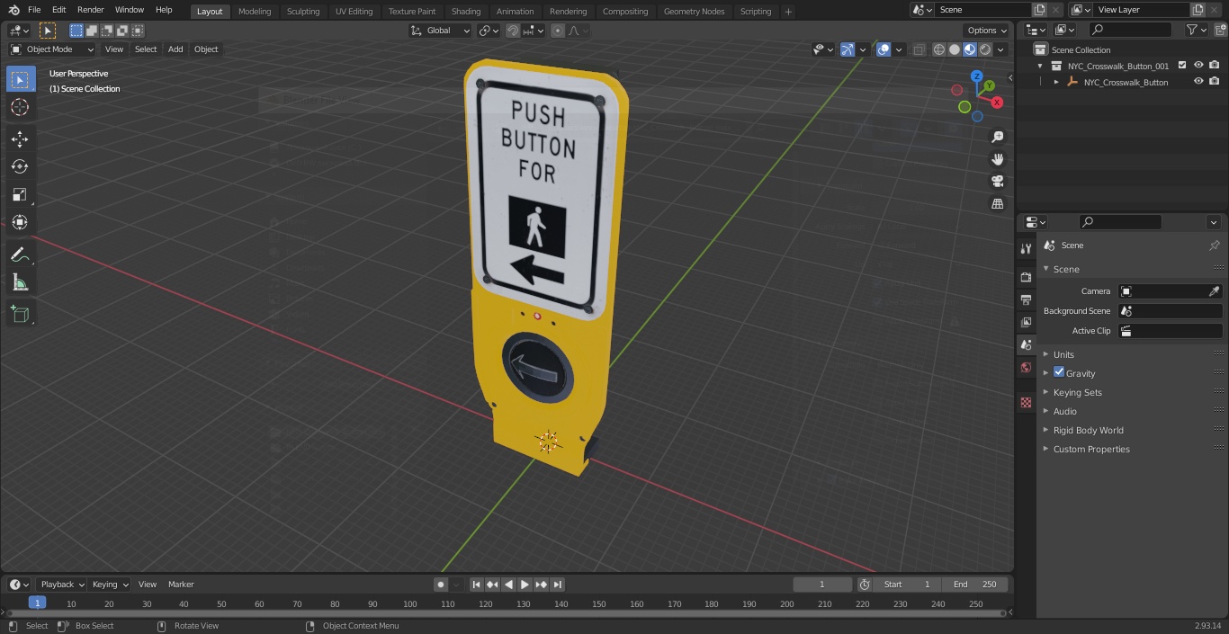 3D model NYC Crosswalk Button