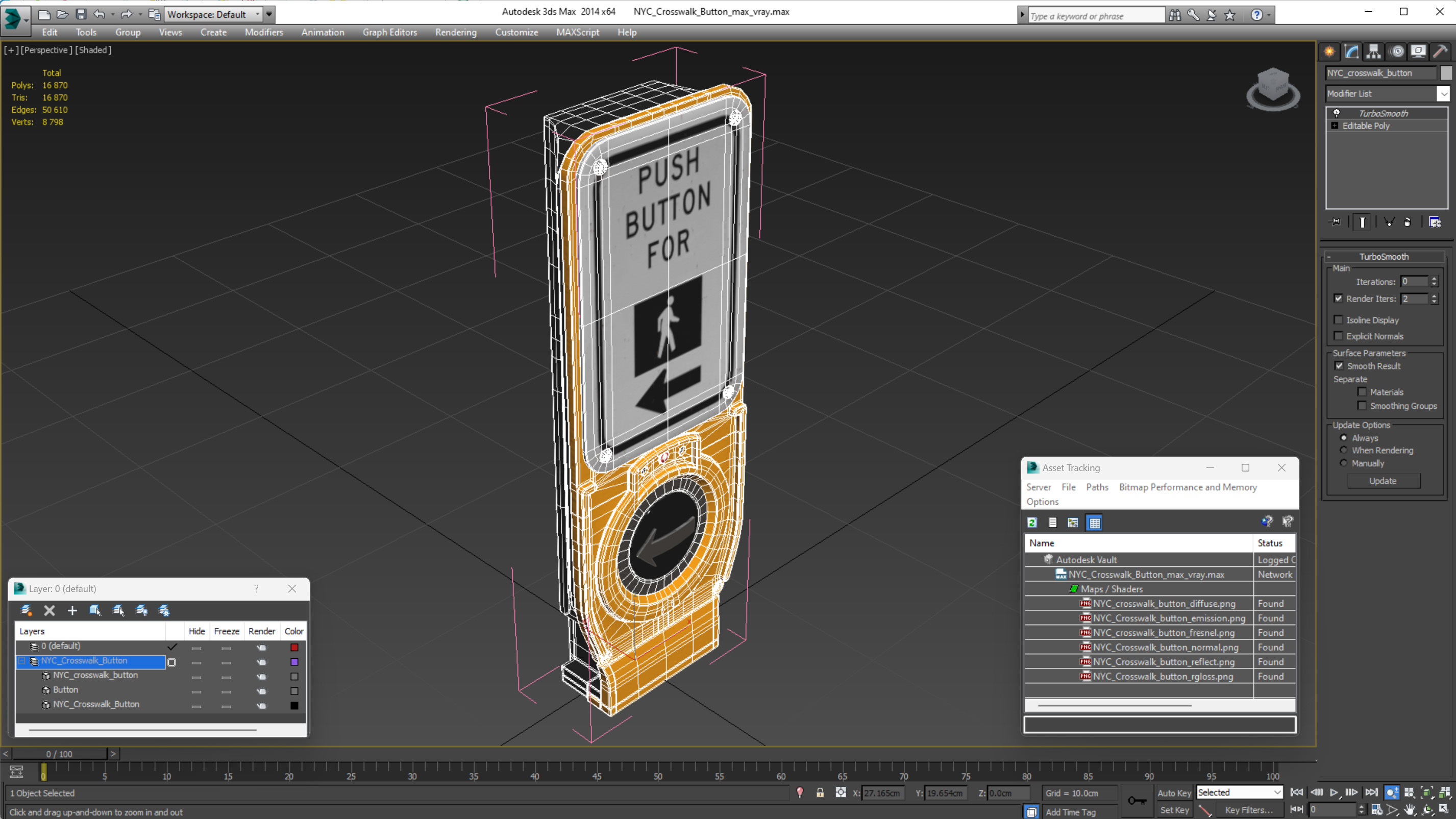 3D model NYC Crosswalk Button