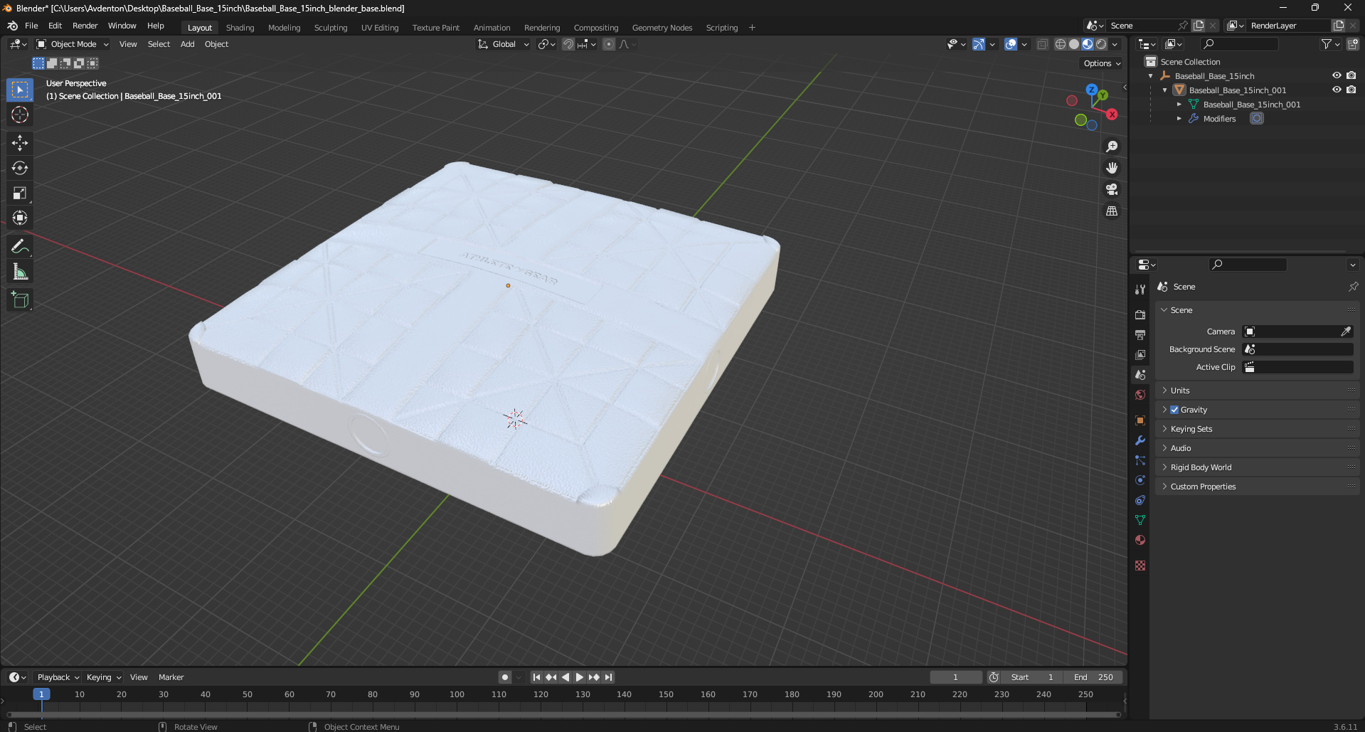 3D model Baseball Base 15inch