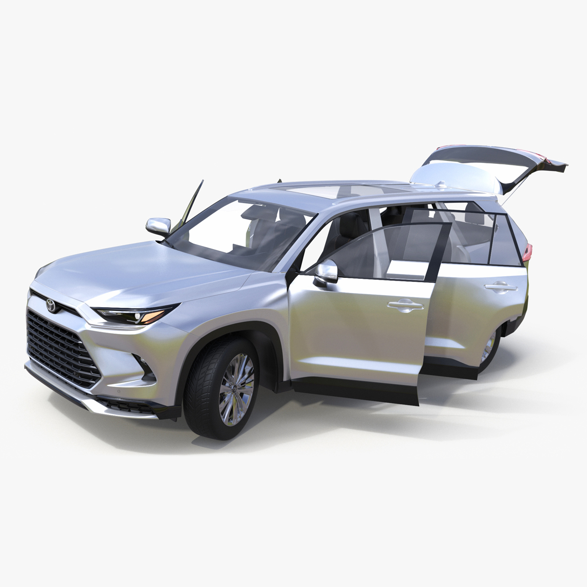 3D Toyota Grand Highlander 2024 White Rigged
