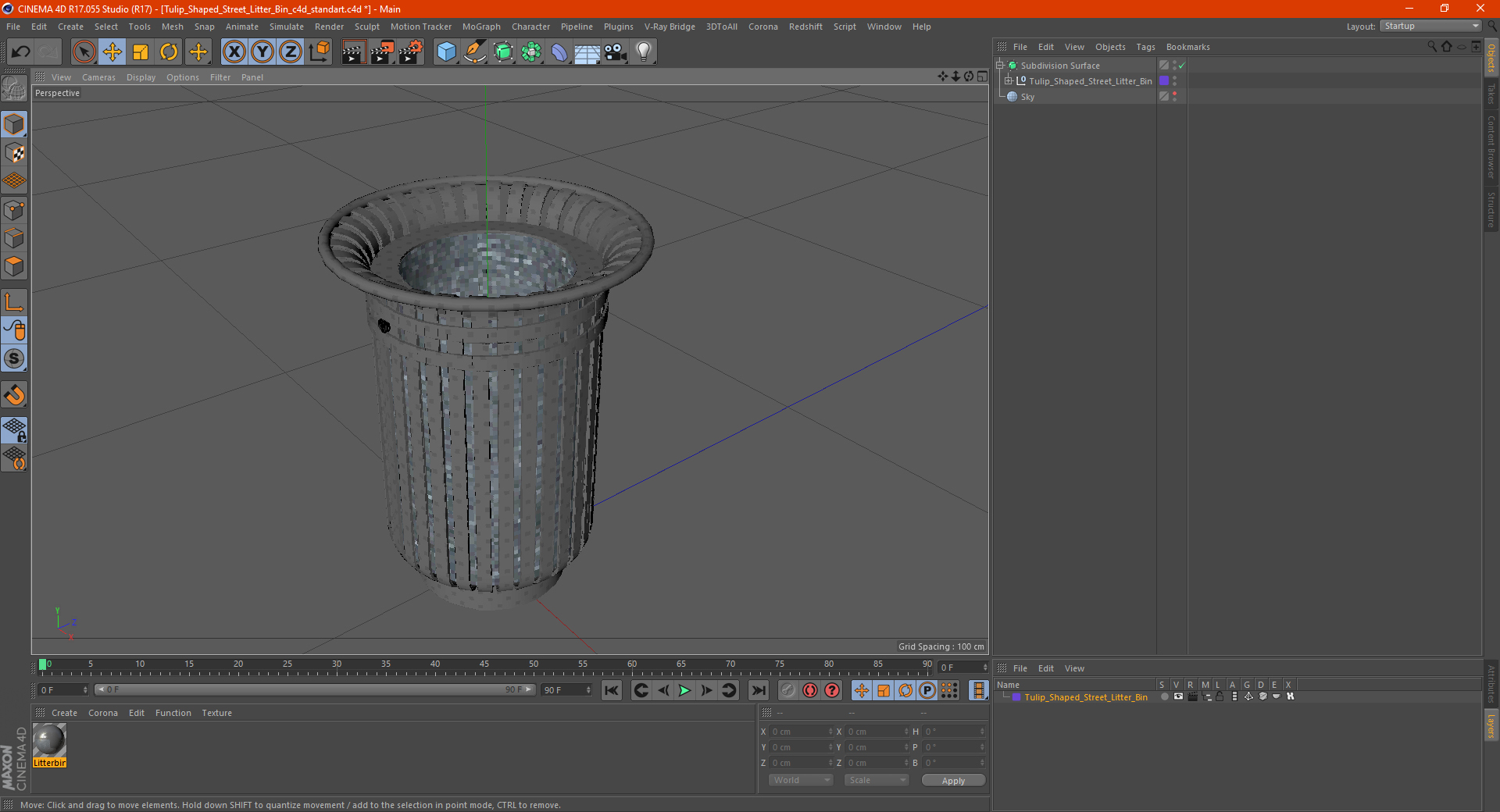 3D model Tulip Shaped Street Litter Bin