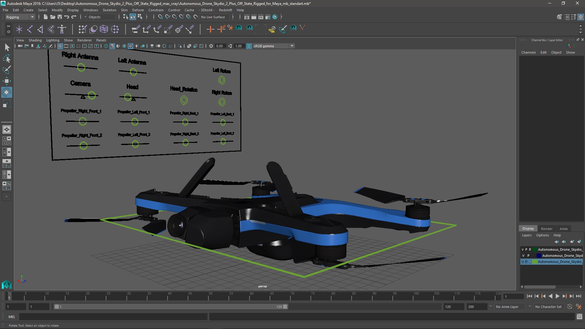 3D Autonomous Drone Skydio 2 Plus Off State Rigged for Maya