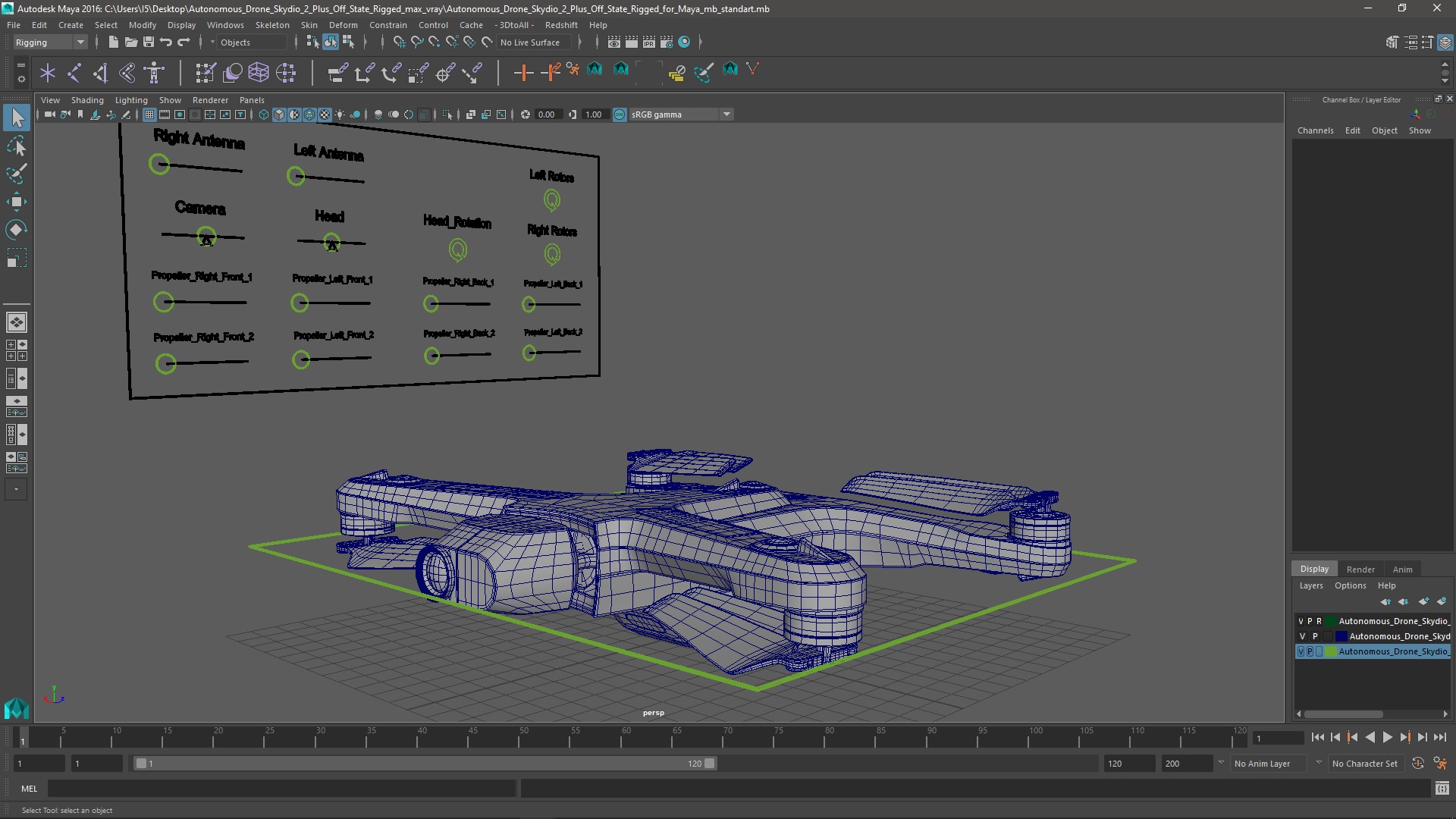 3D Autonomous Drone Skydio 2 Plus Off State Rigged for Maya