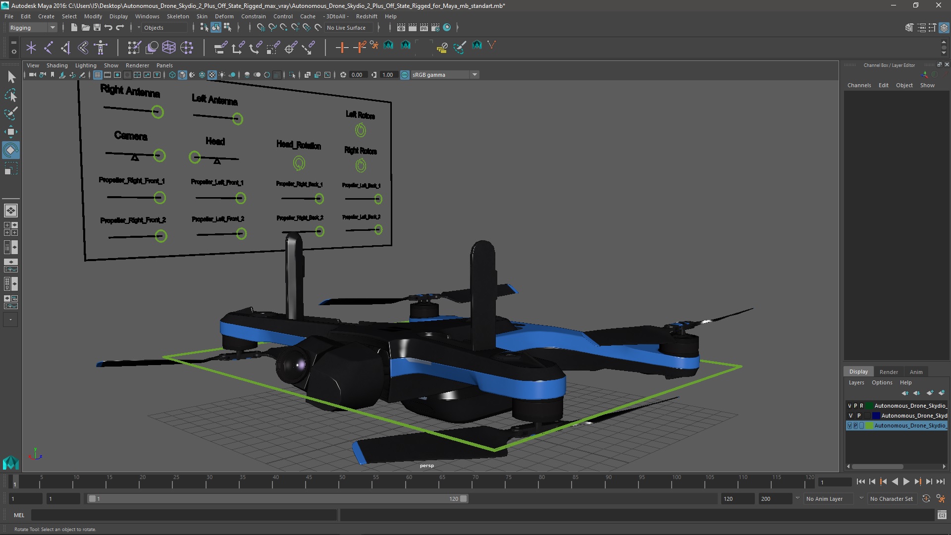 3D Autonomous Drone Skydio 2 Plus Off State Rigged for Maya