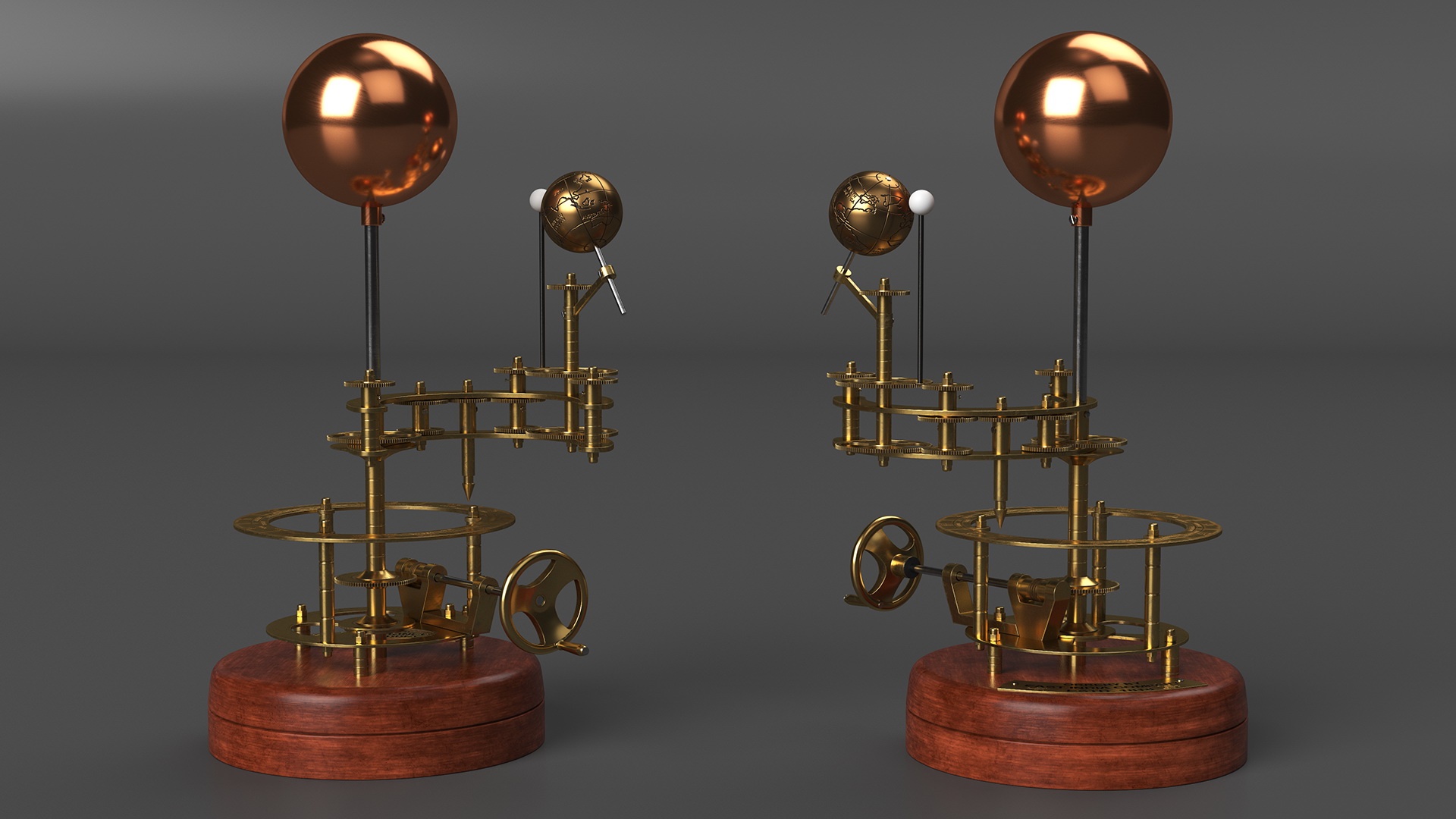 3D model Antique Brass Orrery Solar System Rigged