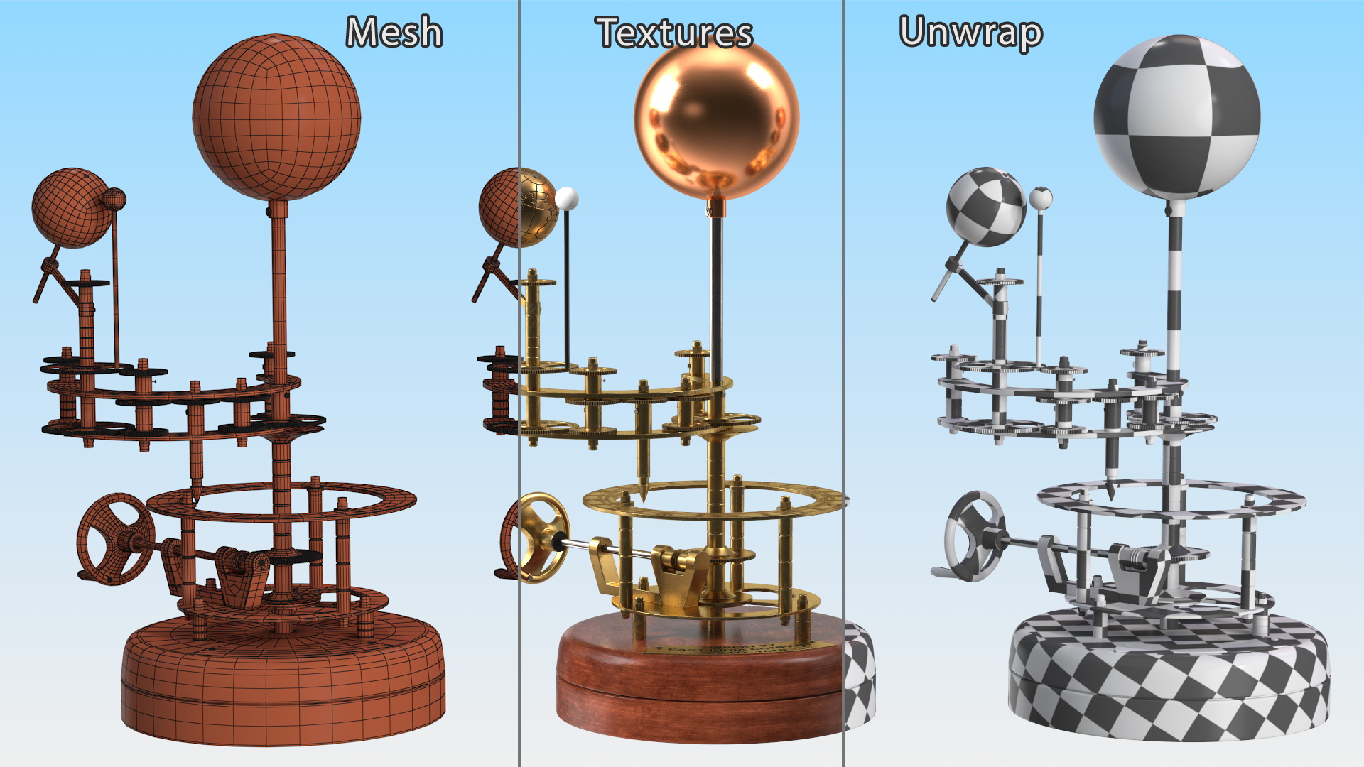 3D model Antique Brass Orrery Solar System Rigged