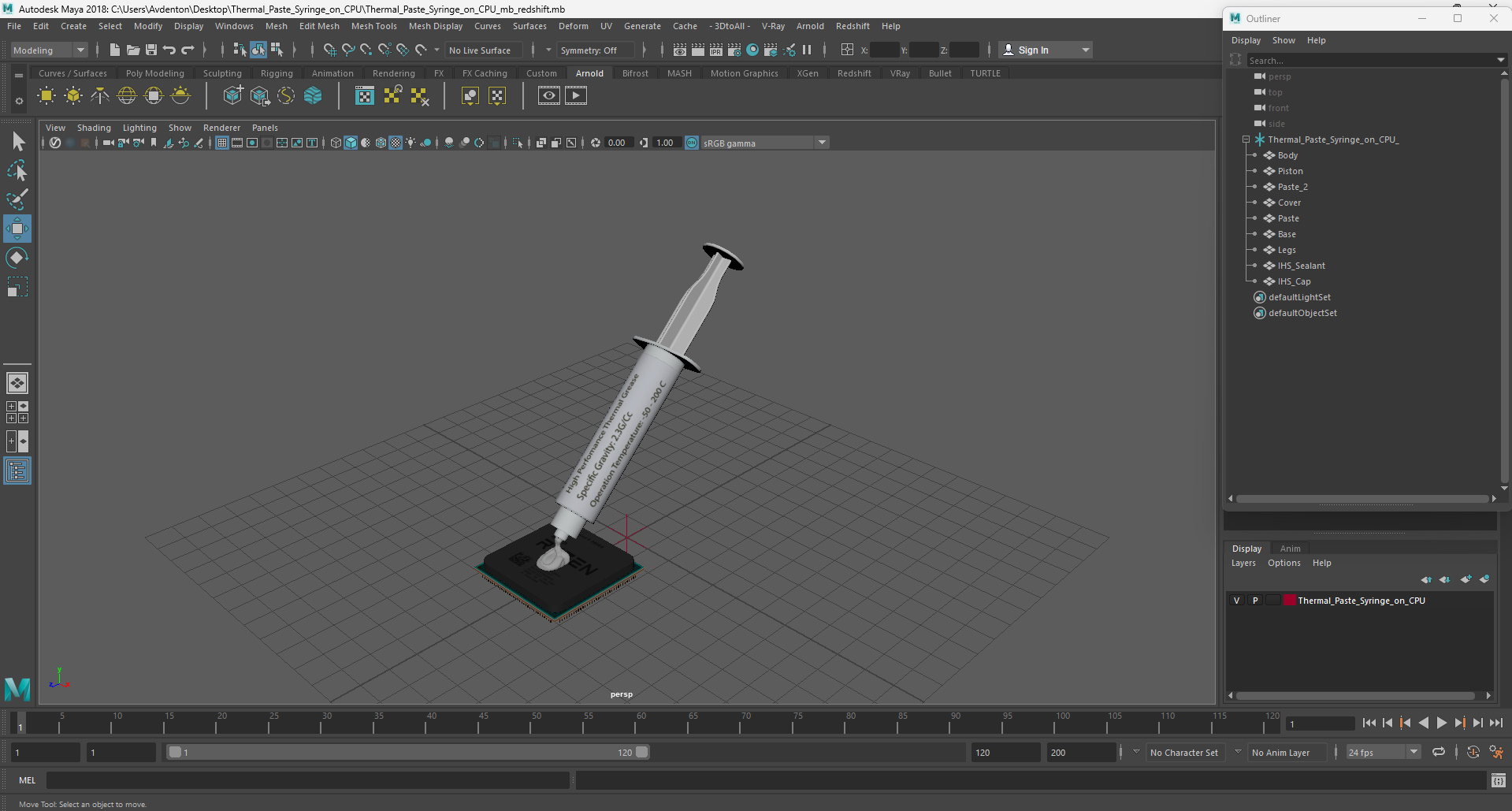 3D Thermal Paste Syringe on CPU model