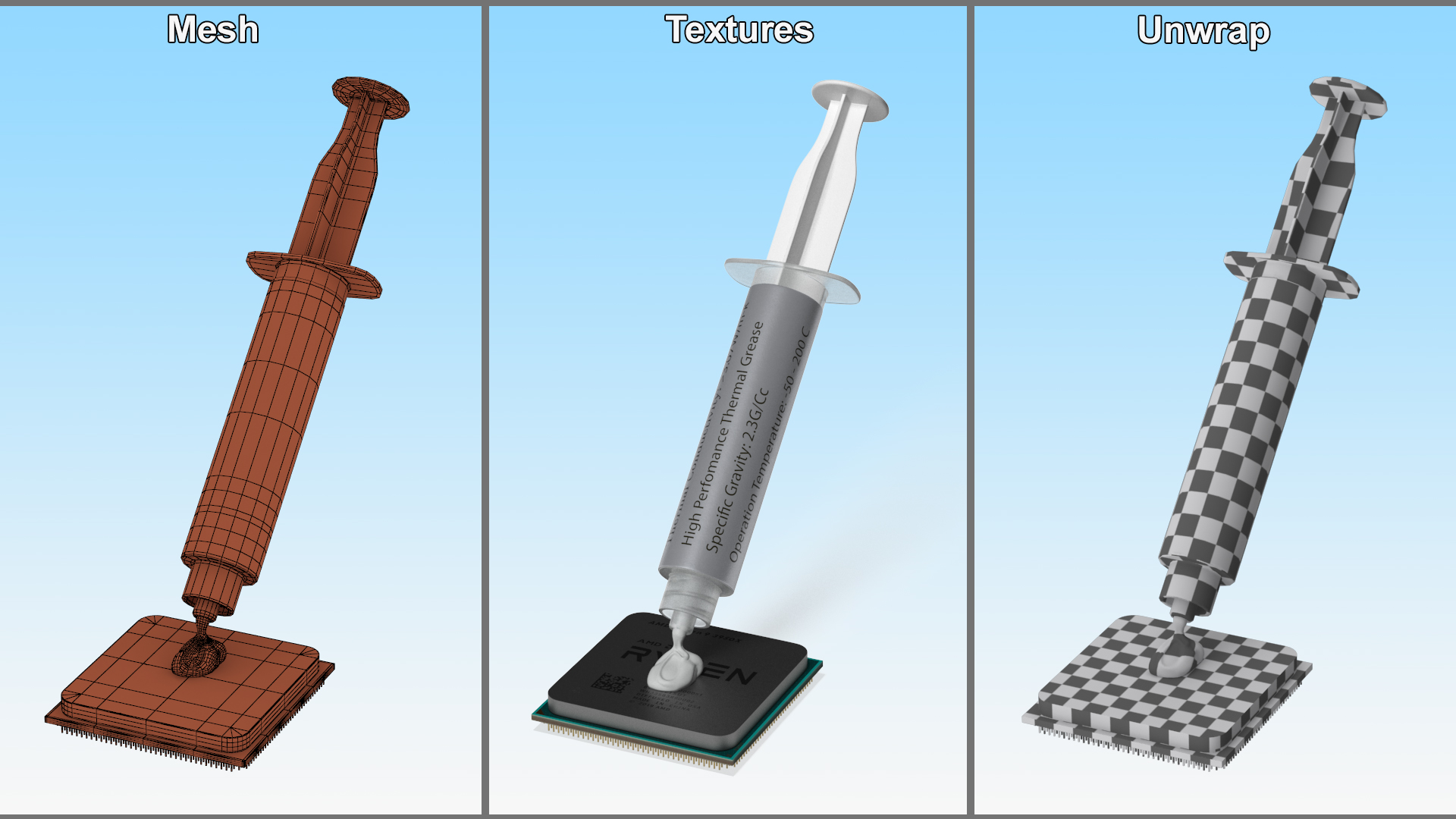 3D Thermal Paste Syringe on CPU model
