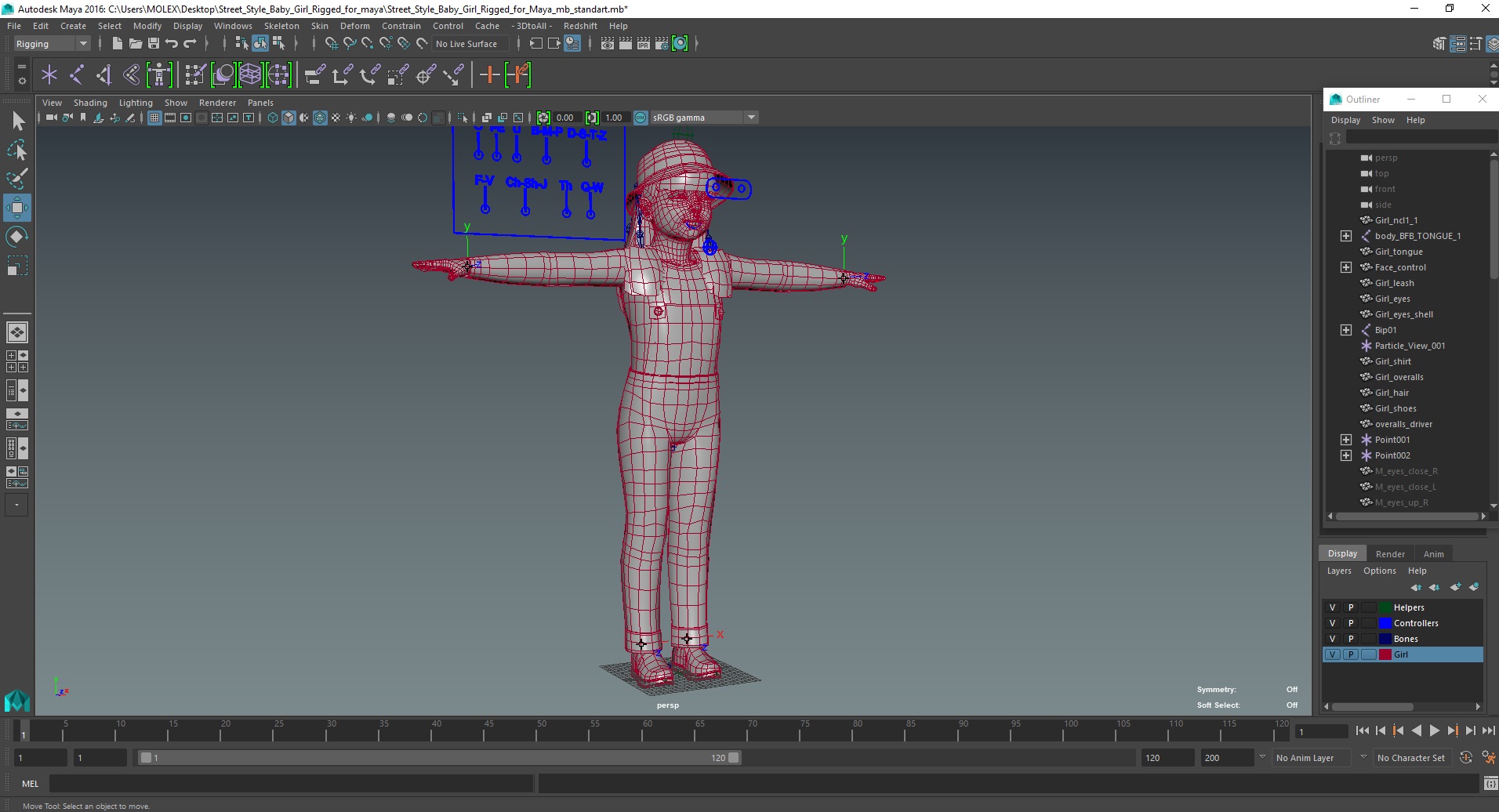 3D Street Style Baby Girl Rigged for Maya model
