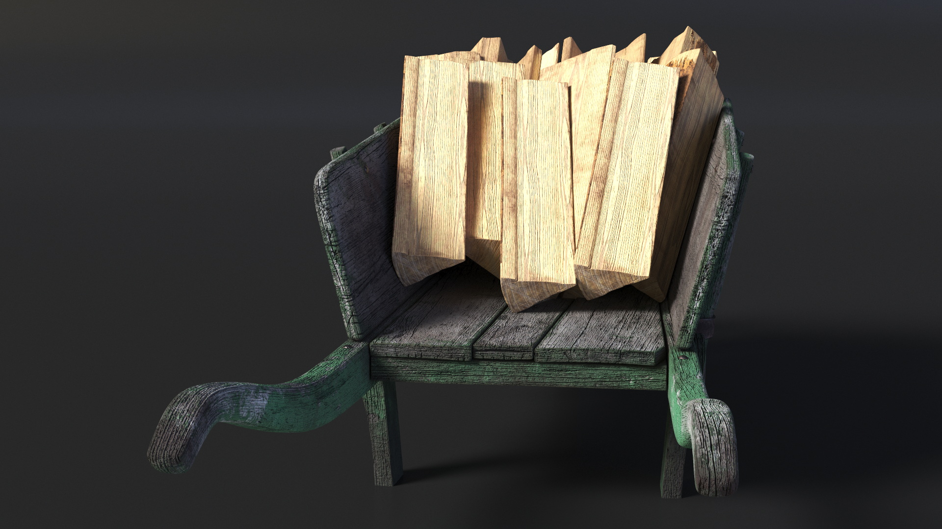 3D Old Wheelbarrow and Firewood model