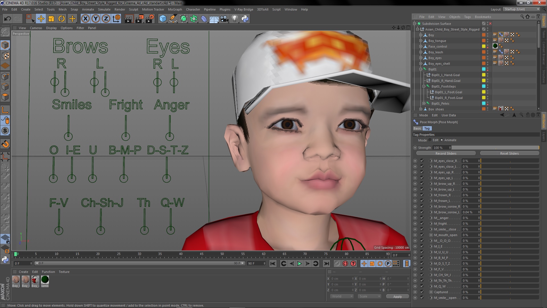 Asian Child Boy Street Style Rigged for Cinema 4D 3D model