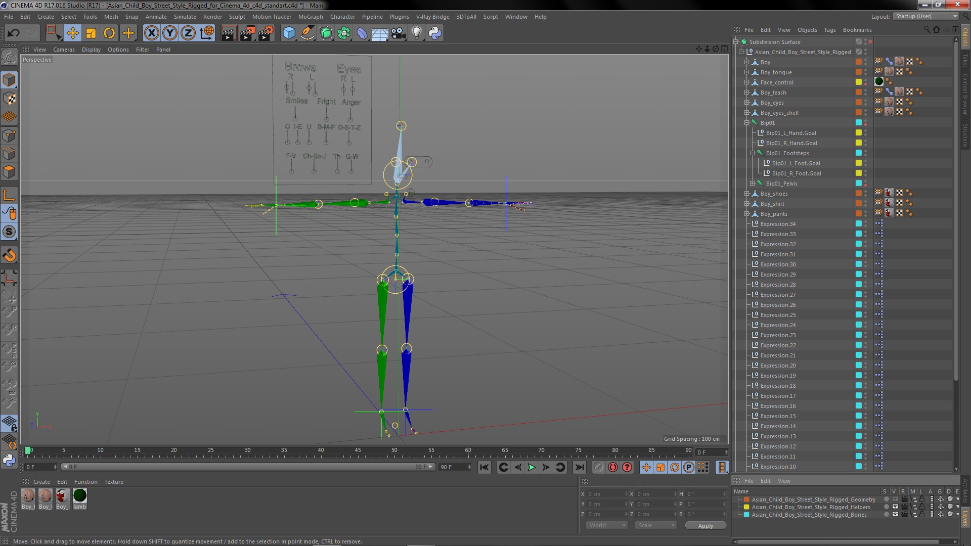 Asian Child Boy Street Style Rigged for Cinema 4D 3D model