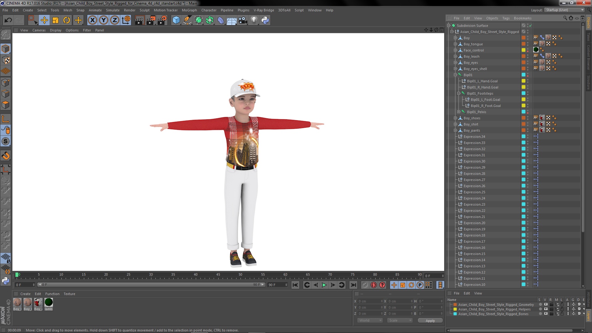 Asian Child Boy Street Style Rigged for Cinema 4D 3D model