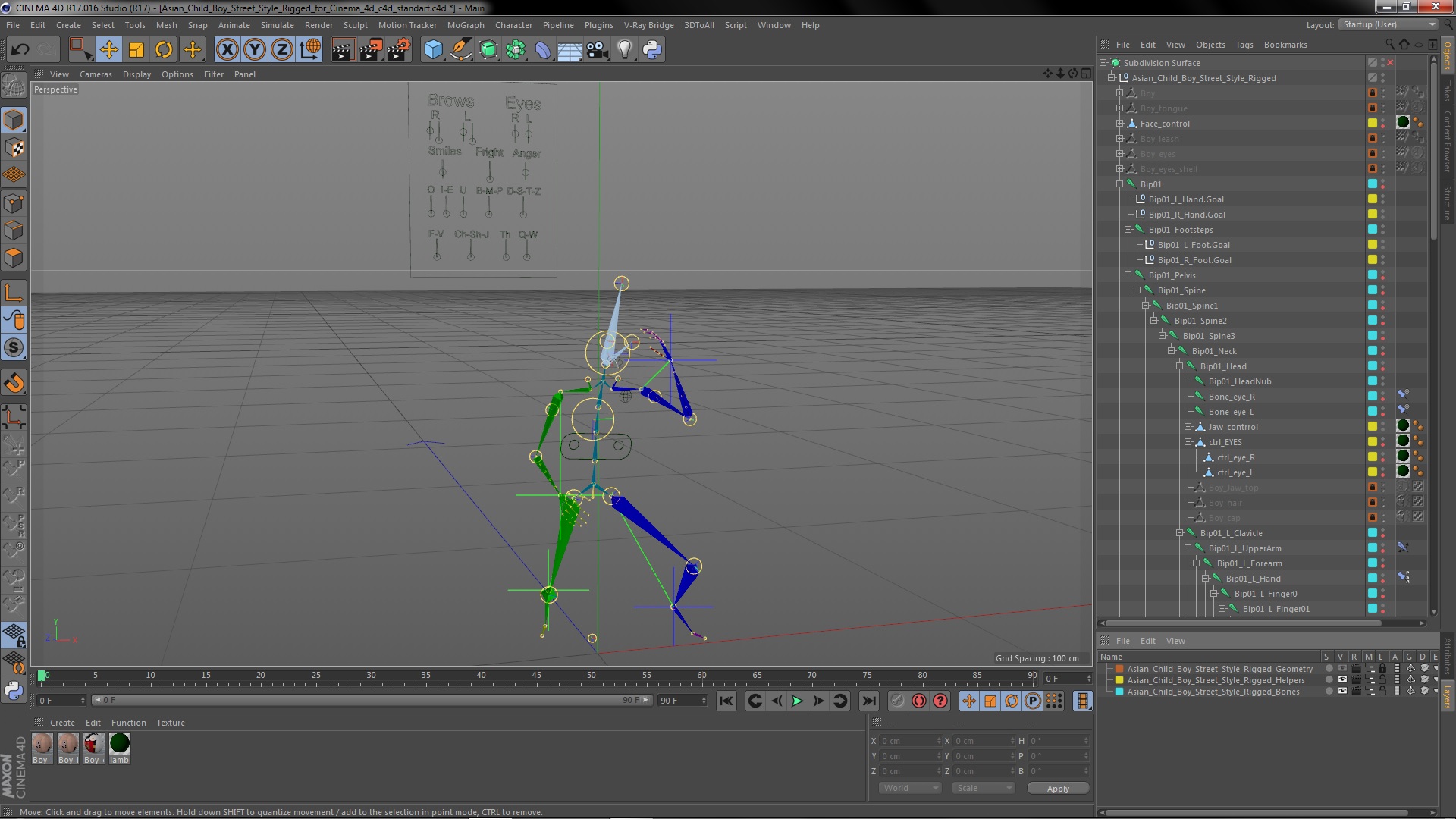 Asian Child Boy Street Style Rigged for Cinema 4D 3D model