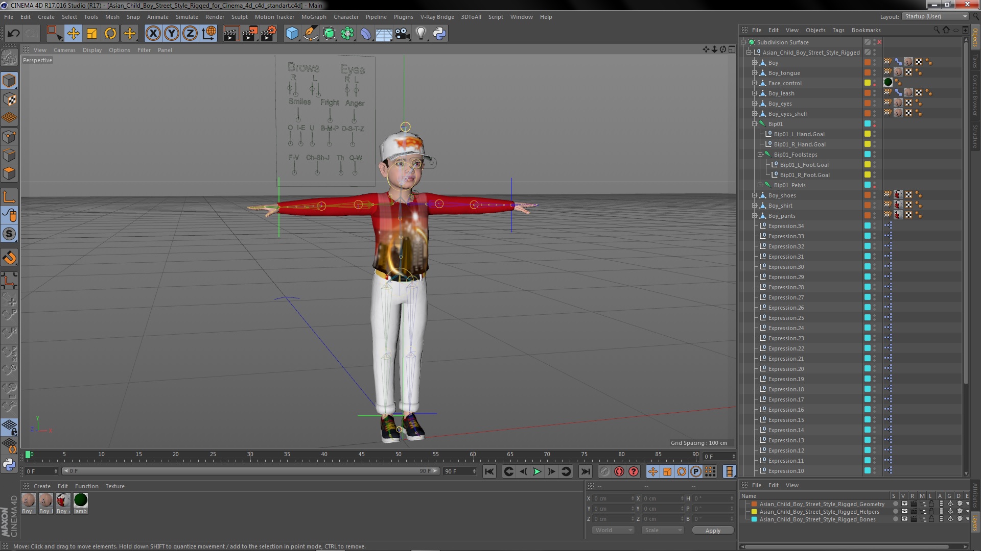 Asian Child Boy Street Style Rigged for Cinema 4D 3D model