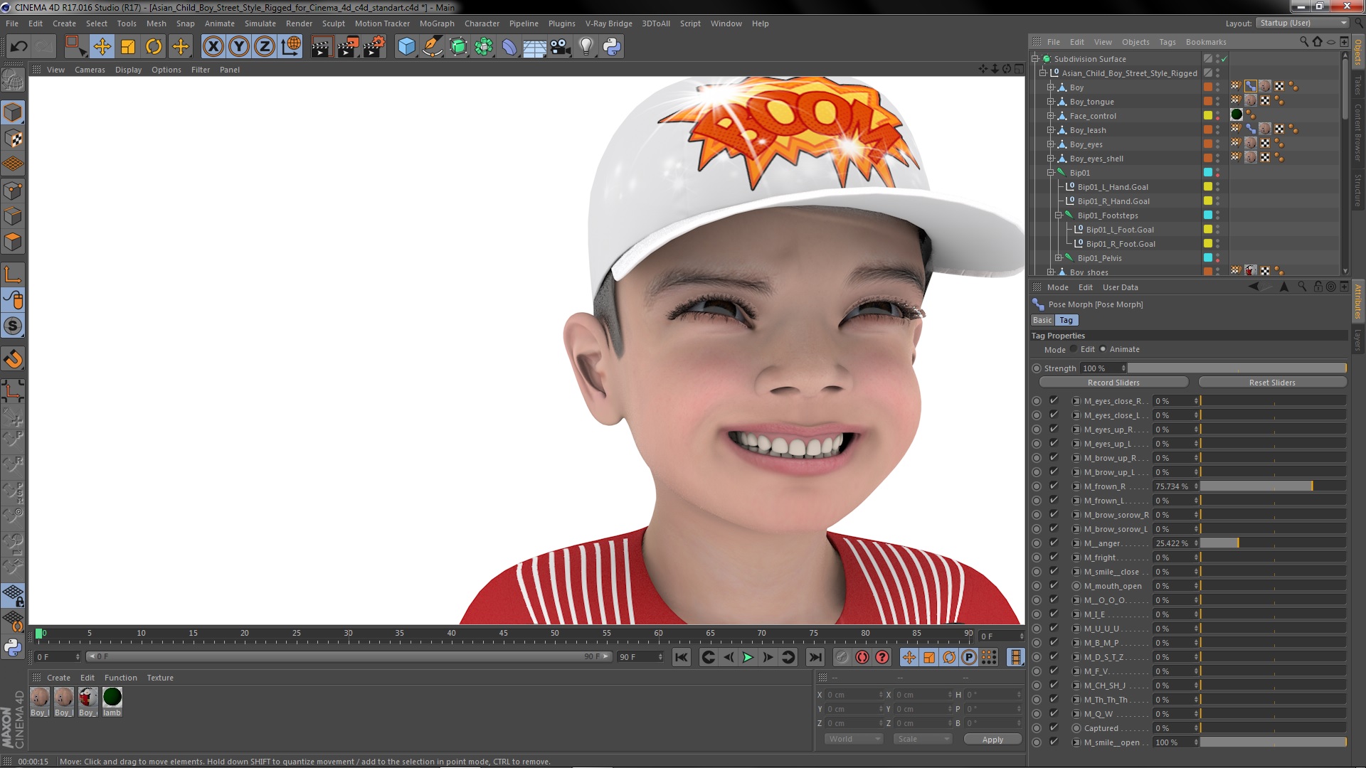 Asian Child Boy Street Style Rigged for Cinema 4D 3D model