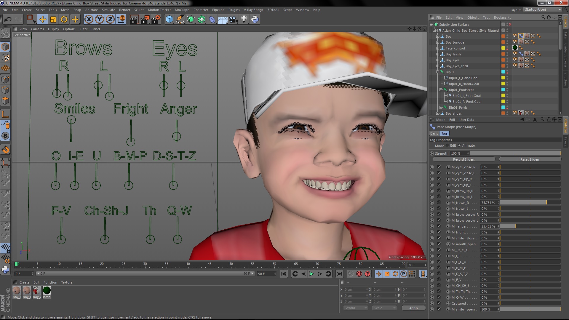 Asian Child Boy Street Style Rigged for Cinema 4D 3D model