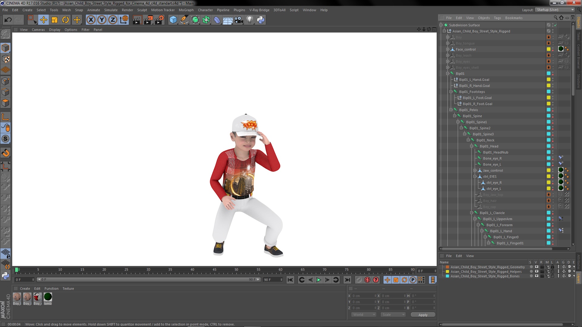 Asian Child Boy Street Style Rigged for Cinema 4D 3D model