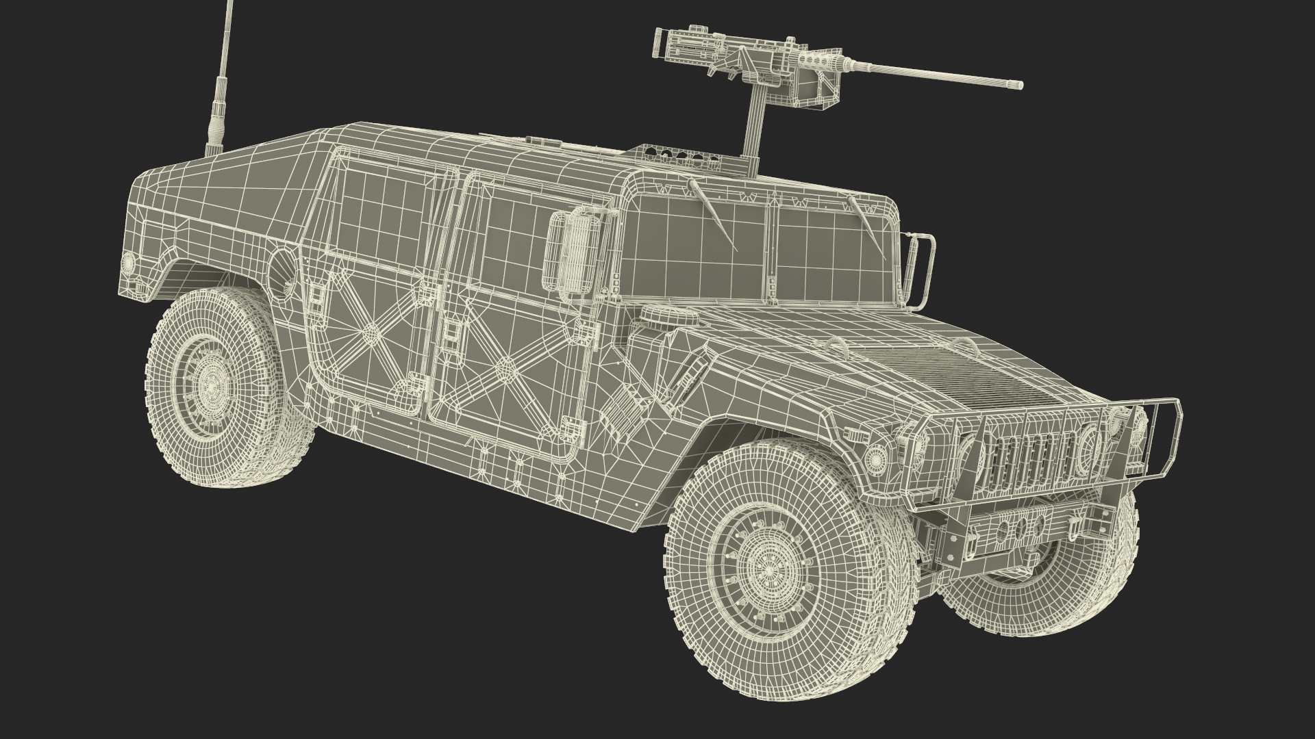 3D model Military Humvee with Mounted Machine Gun