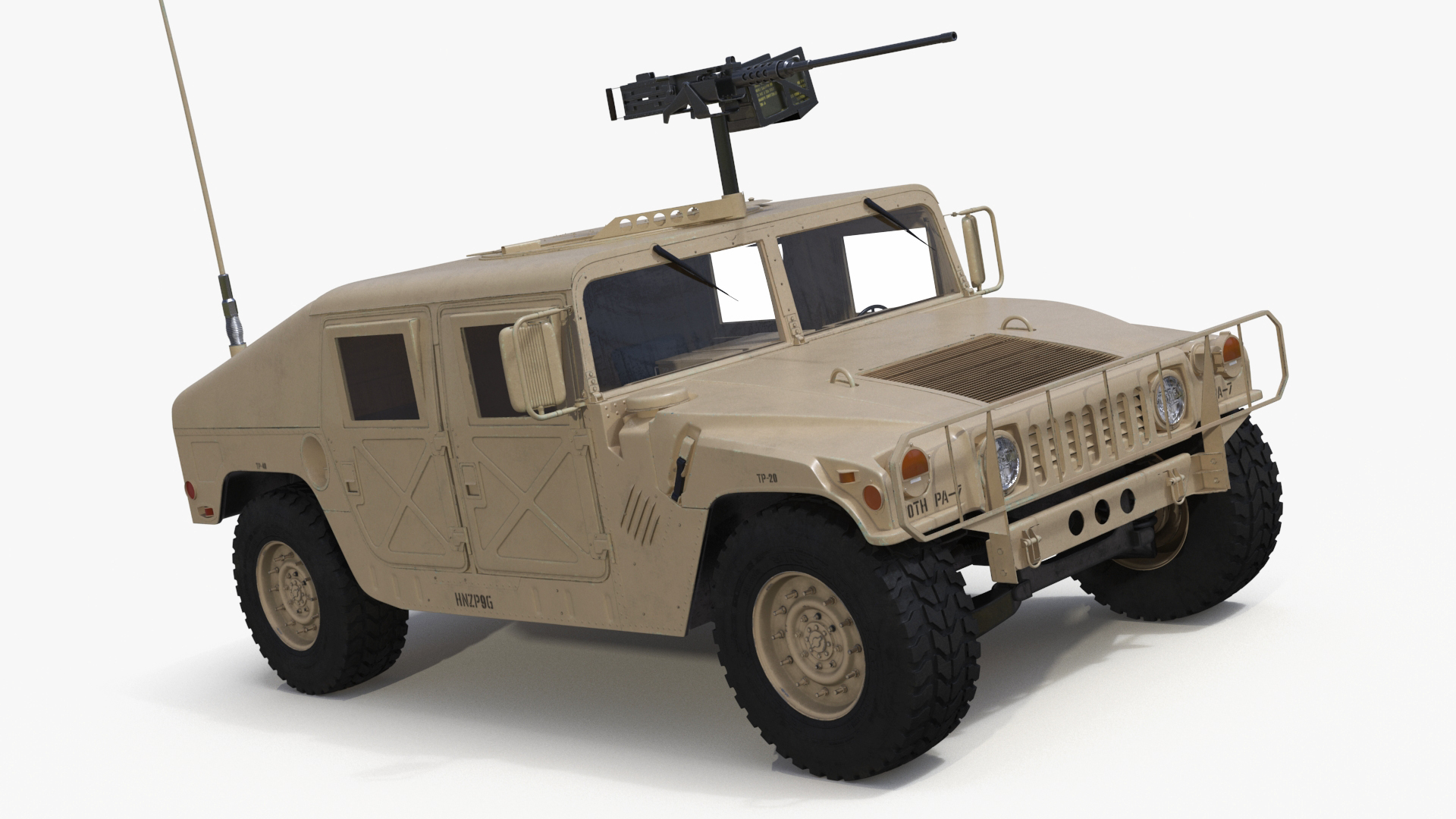 3D model Military Humvee with Mounted Machine Gun