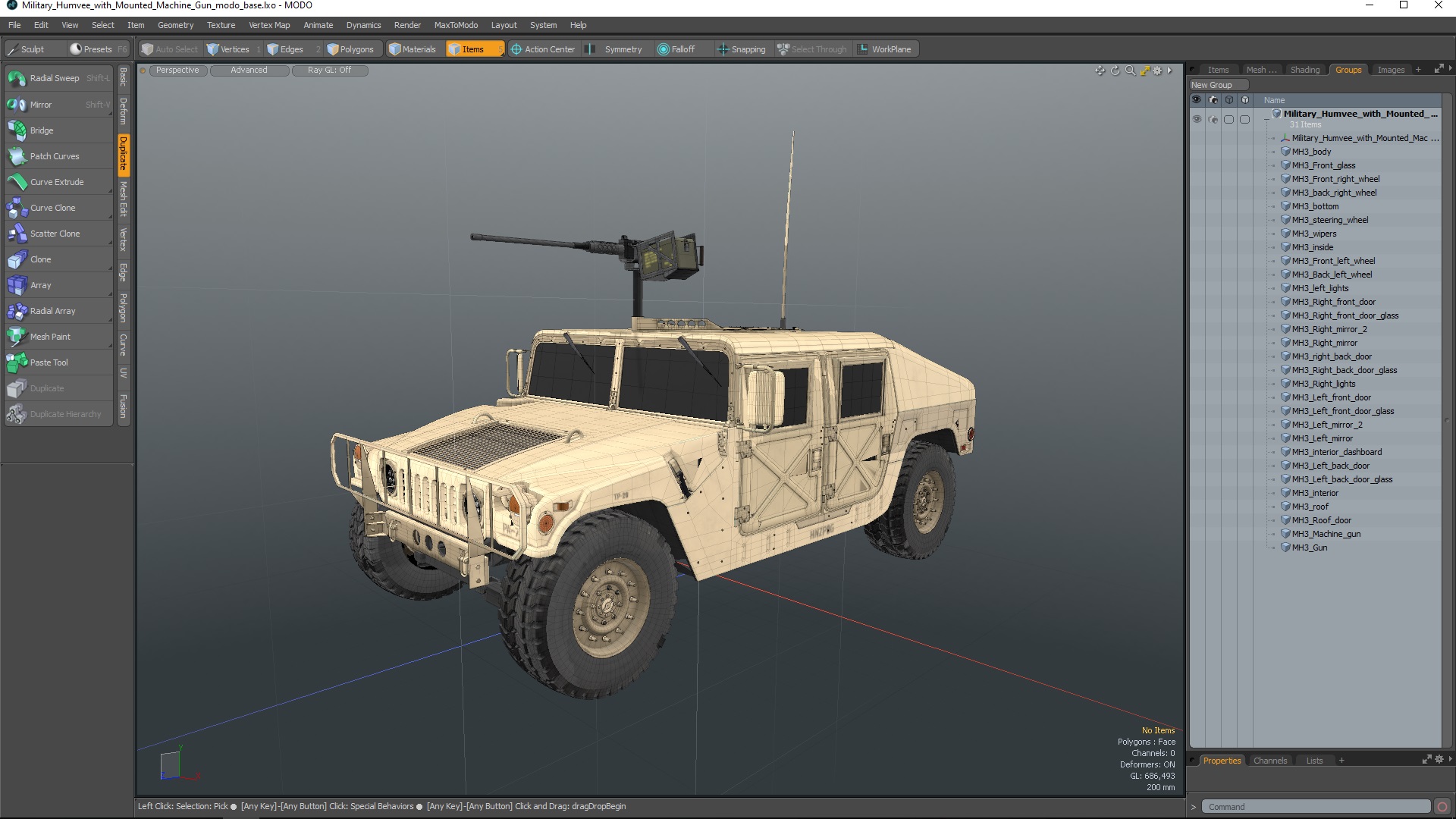 3D model Military Humvee with Mounted Machine Gun