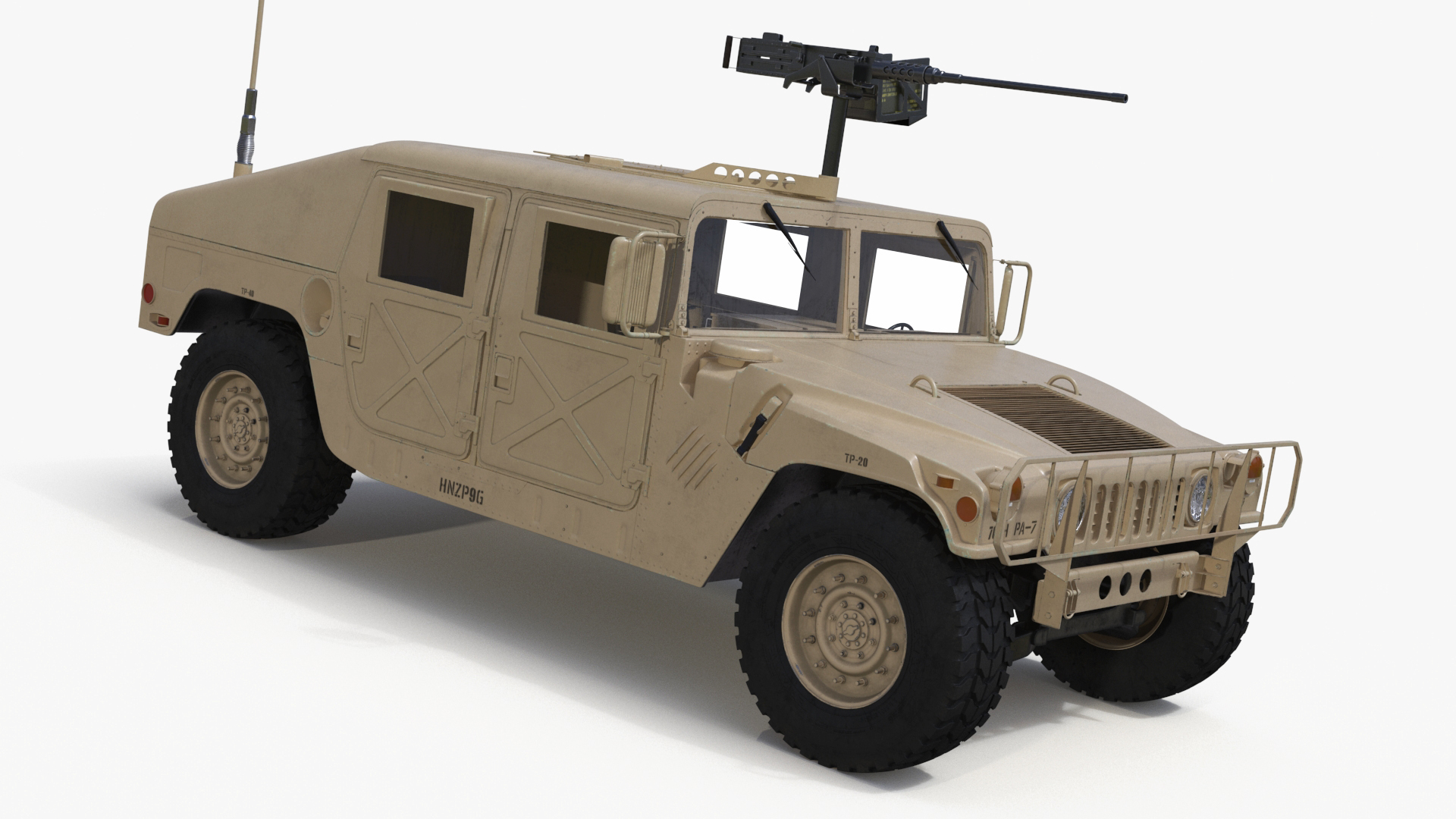 3D model Military Humvee with Mounted Machine Gun