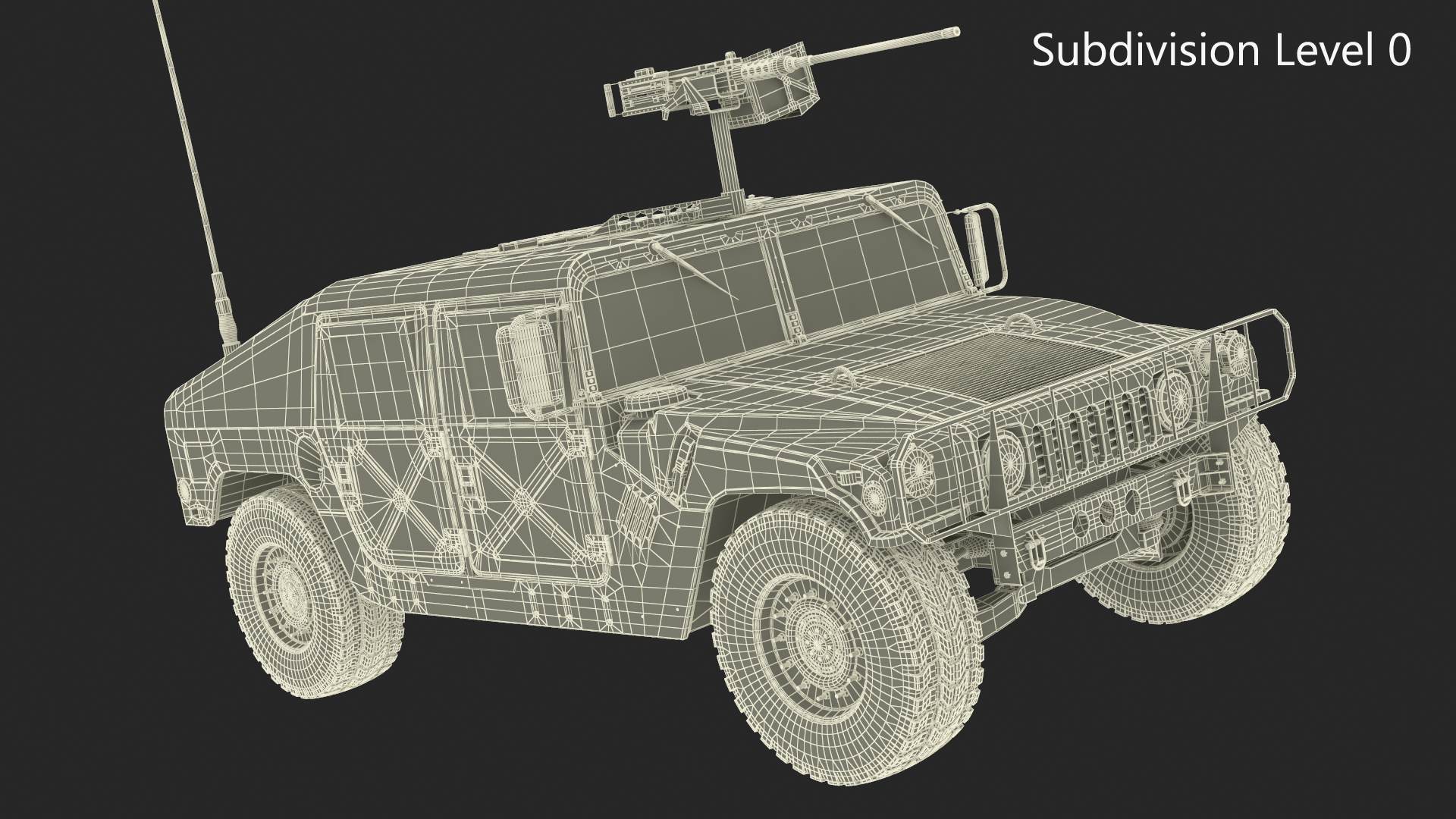 3D model Military Humvee with Mounted Machine Gun