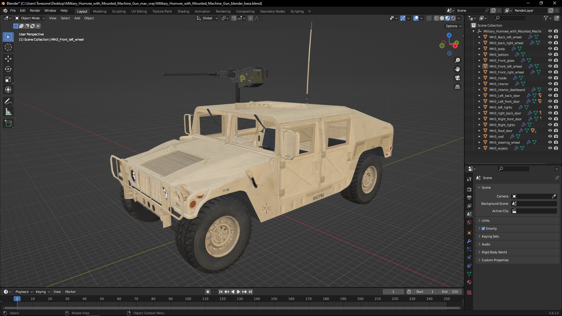 3D model Military Humvee with Mounted Machine Gun