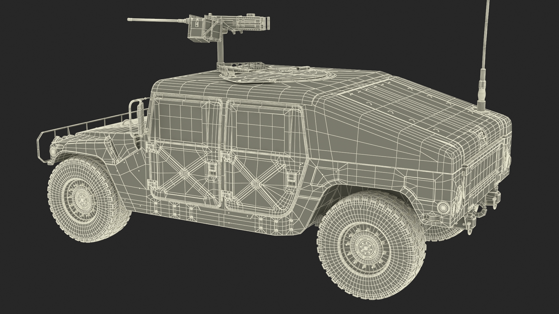3D model Military Humvee with Mounted Machine Gun