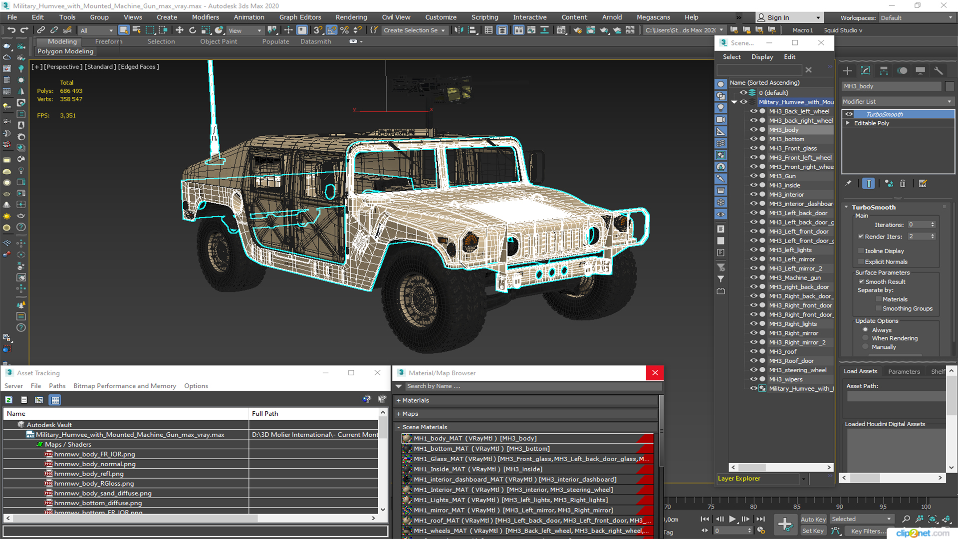 3D model Military Humvee with Mounted Machine Gun