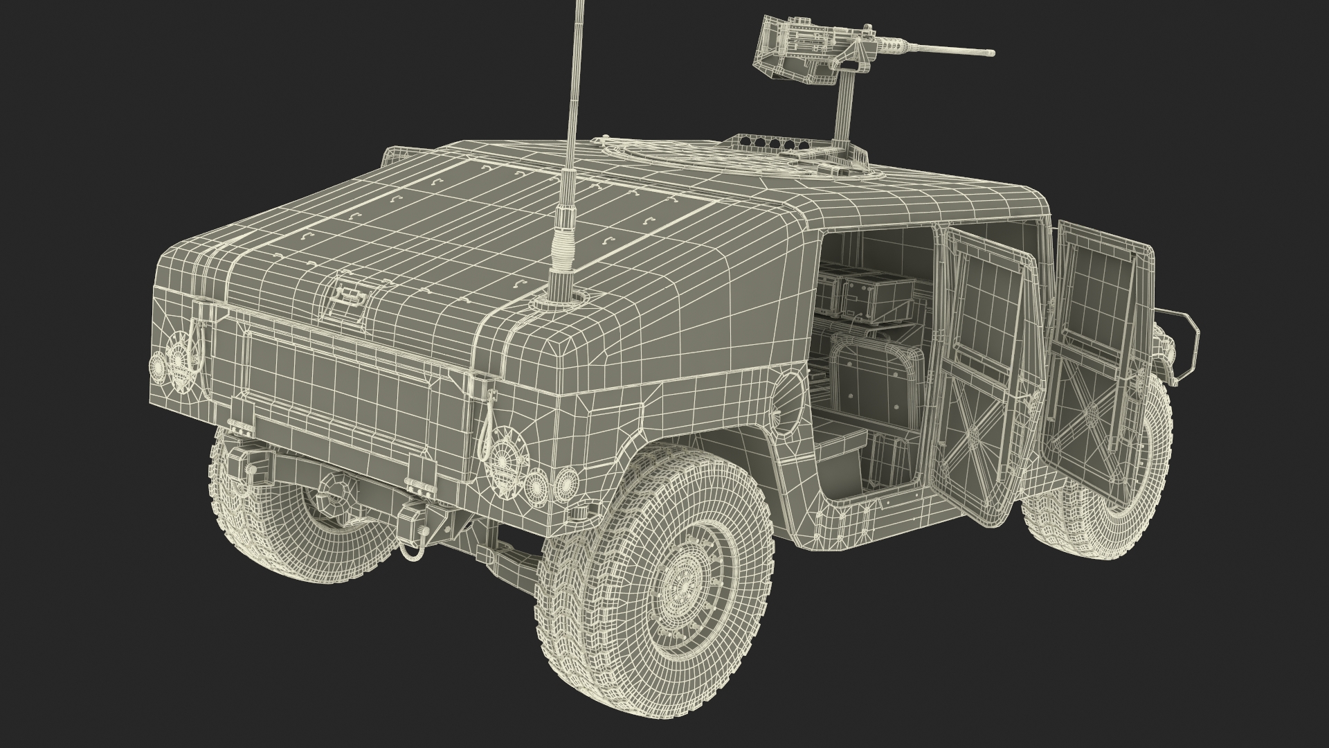 3D model Military Humvee with Mounted Machine Gun