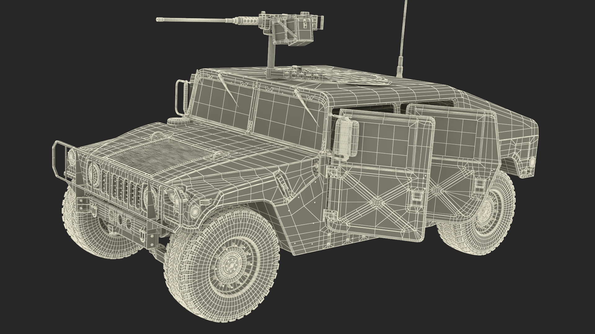 3D model Military Humvee with Mounted Machine Gun