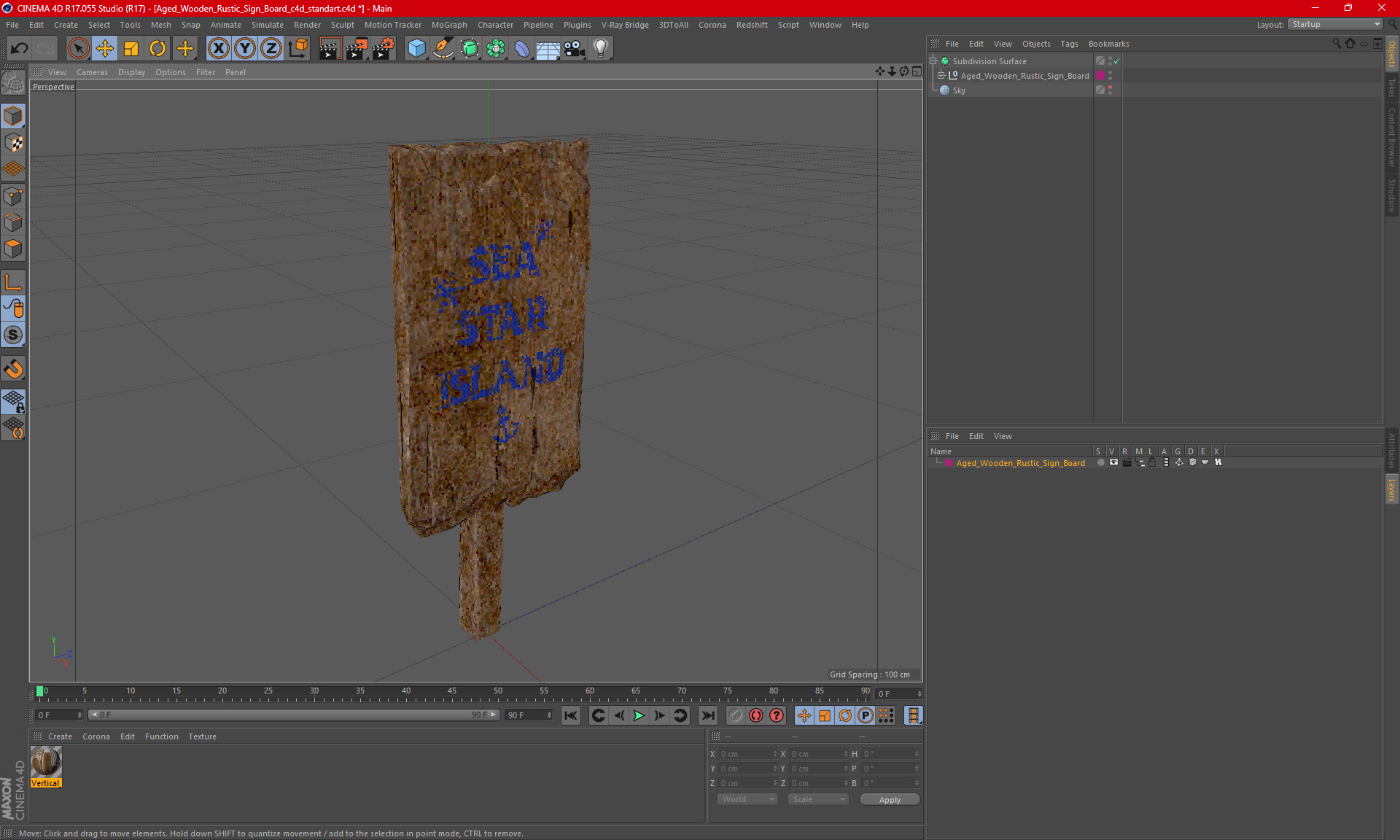 Aged Wooden Rustic Sign Board 3D model