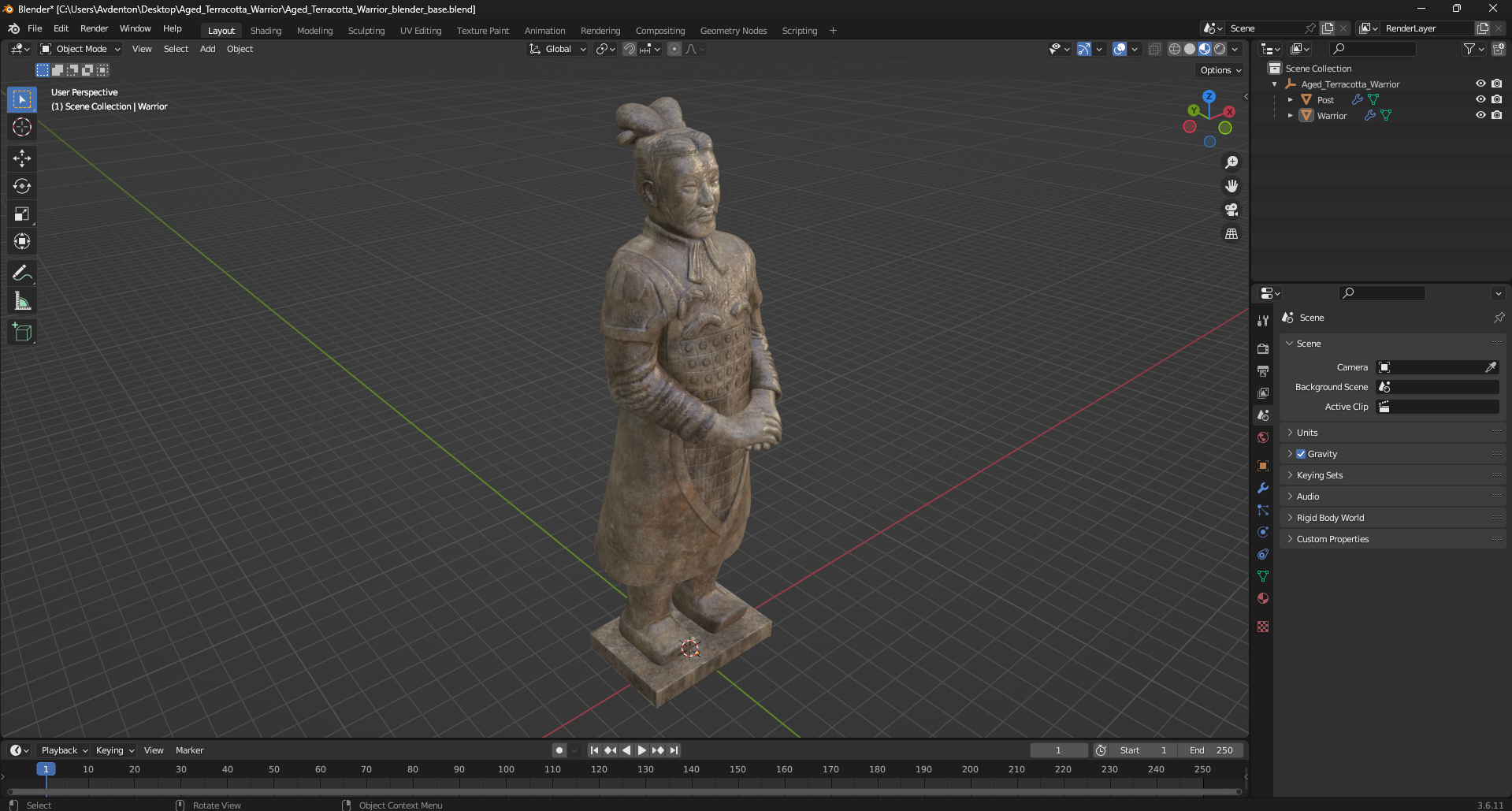 3D Aged Terracotta Warrior model