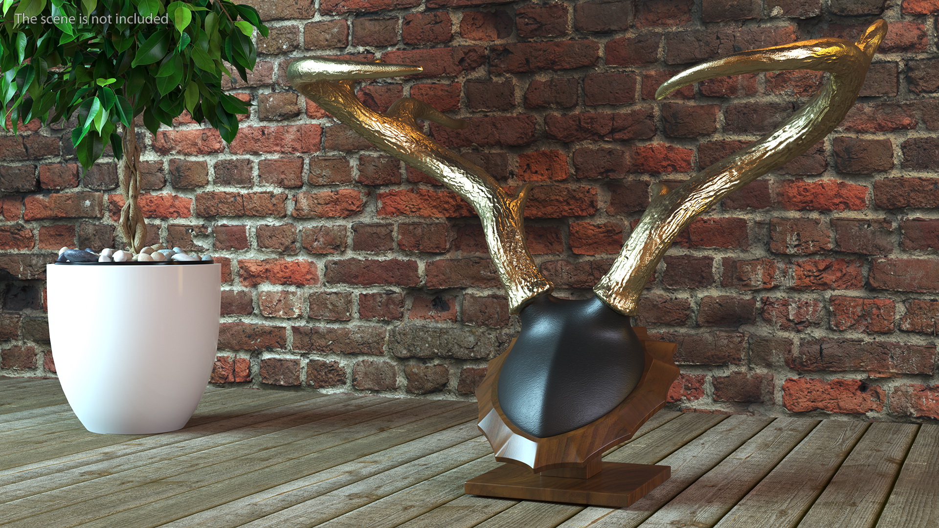 Tabletop Stand with Stag Antlers Gold Plated 3D model