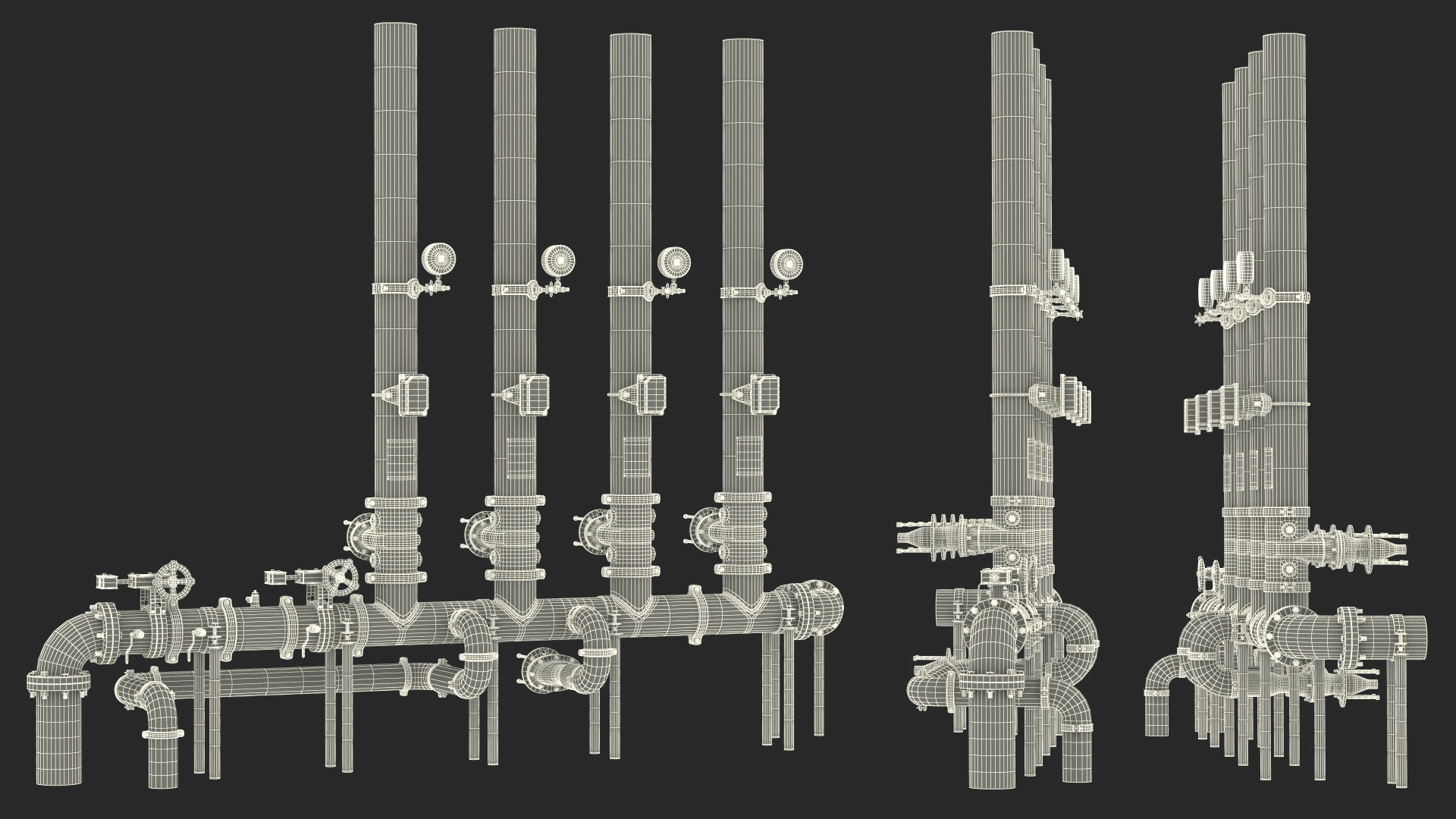 3D Industrial Multiple Vertical Pipes System