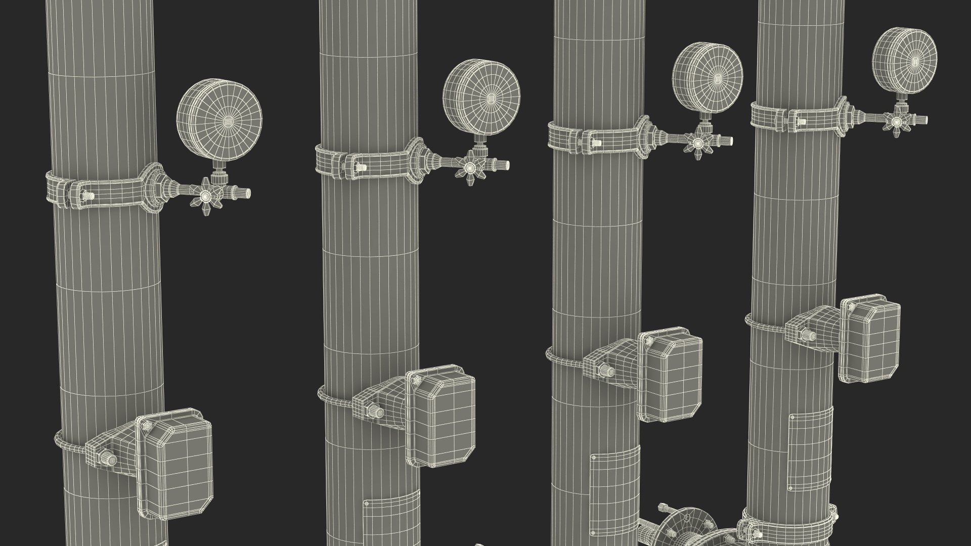 3D Industrial Multiple Vertical Pipes System
