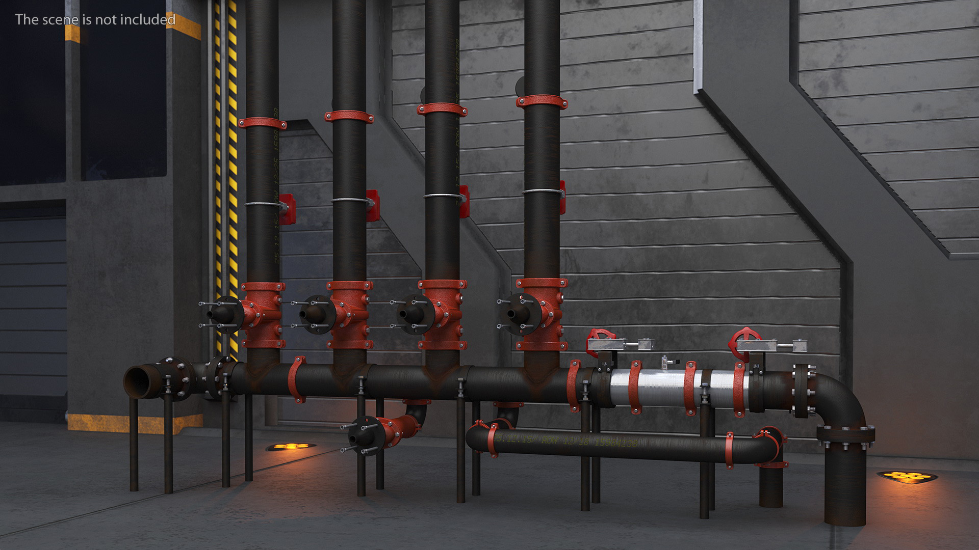 3D Industrial Multiple Vertical Pipes System