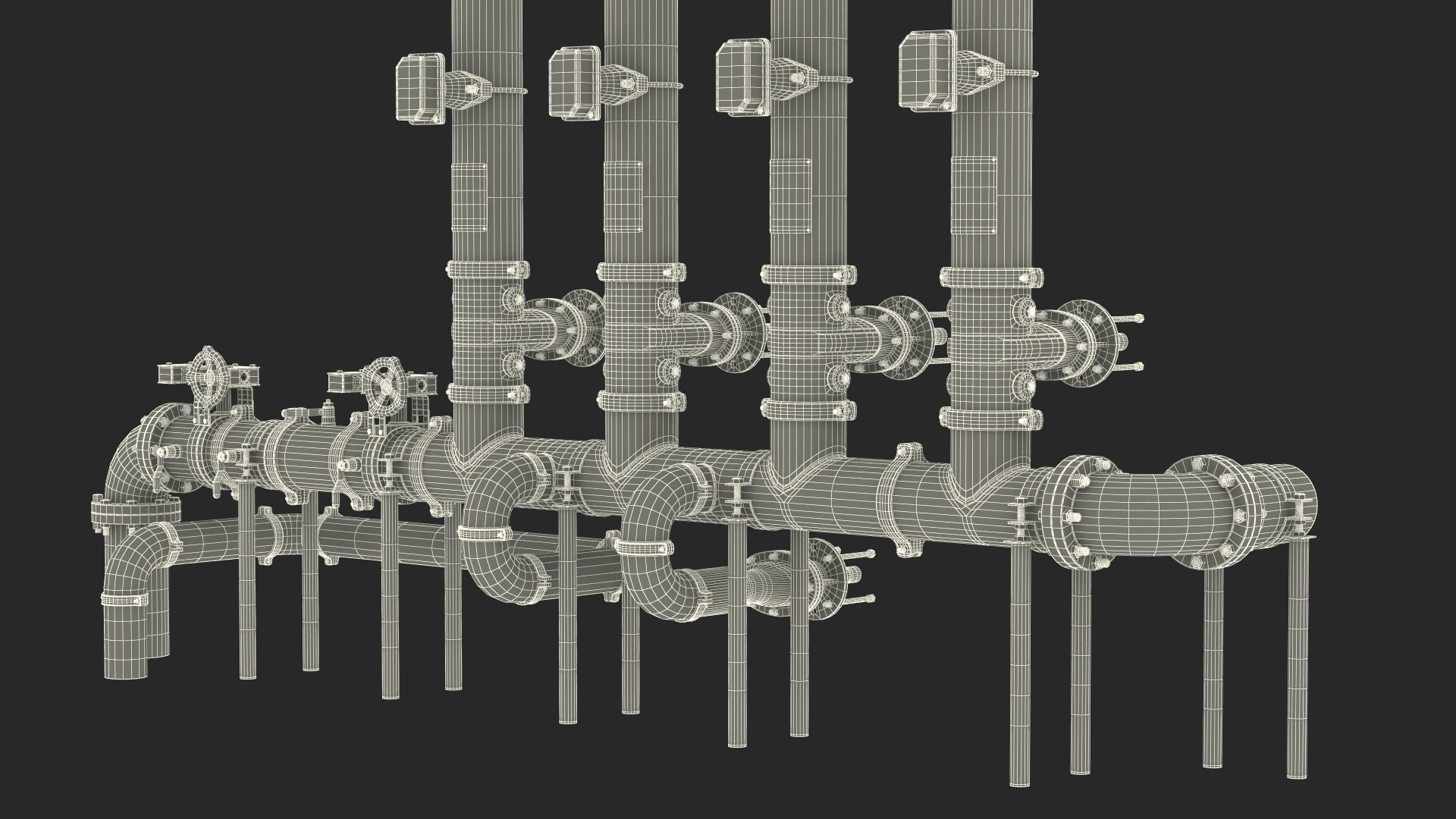 3D Industrial Multiple Vertical Pipes System