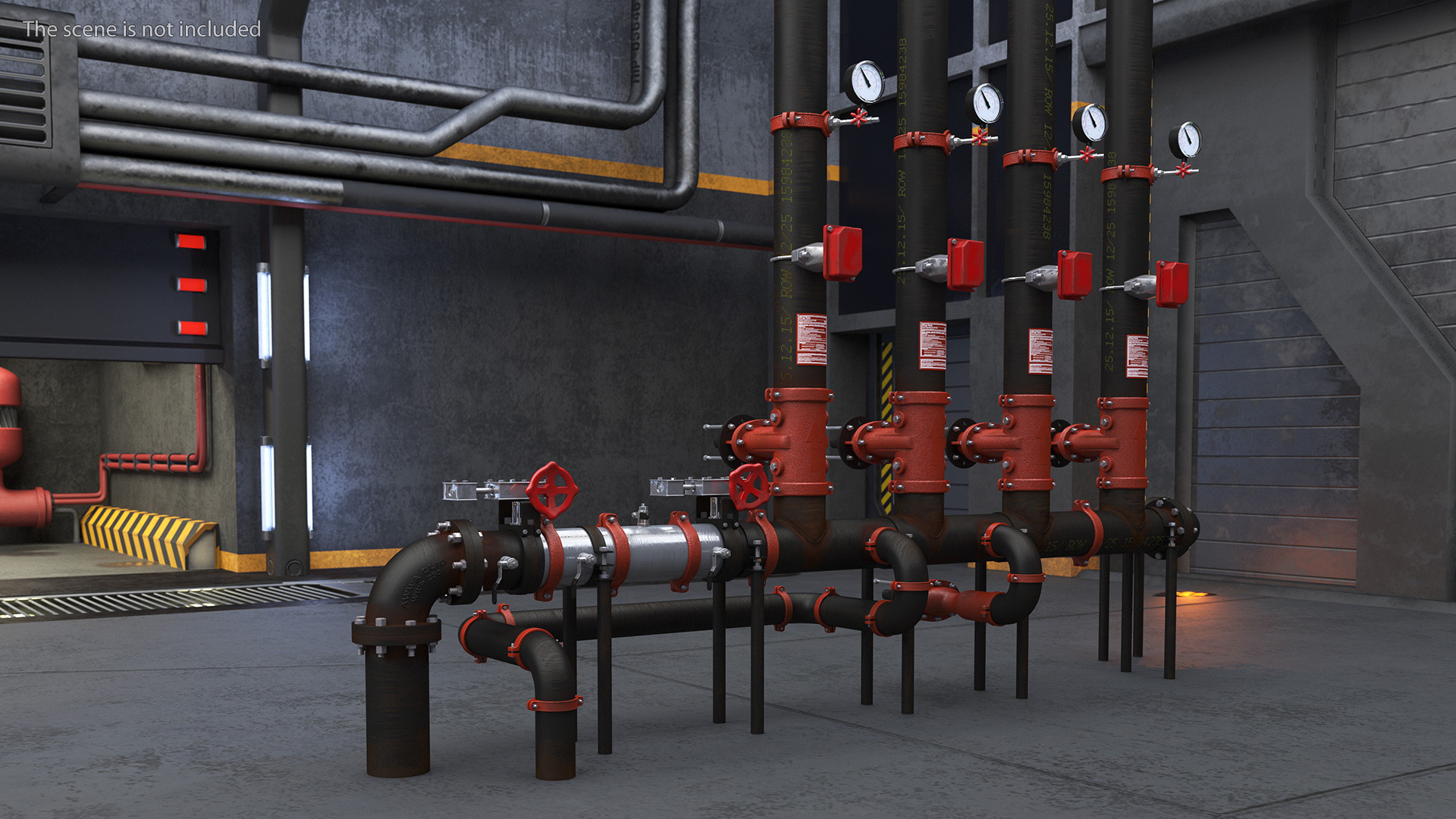 3D Industrial Multiple Vertical Pipes System