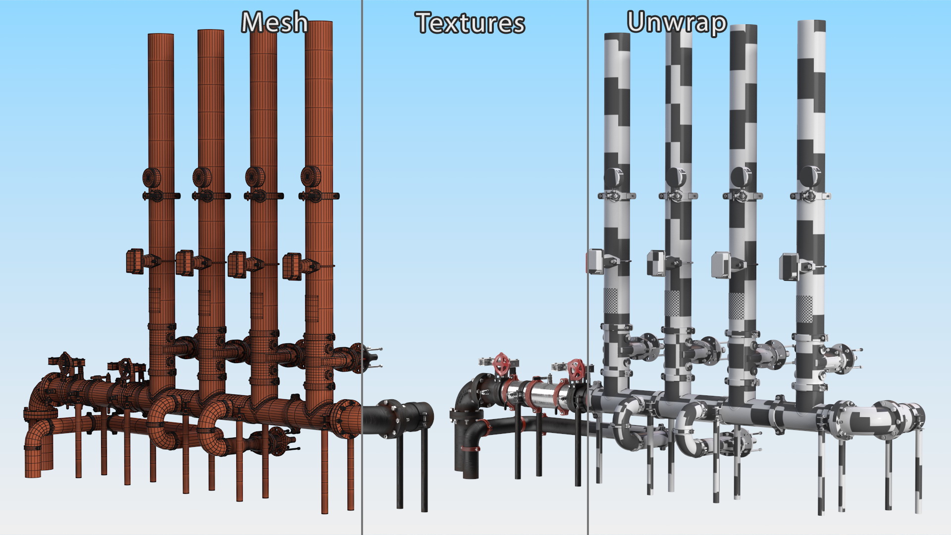 3D Industrial Multiple Vertical Pipes System