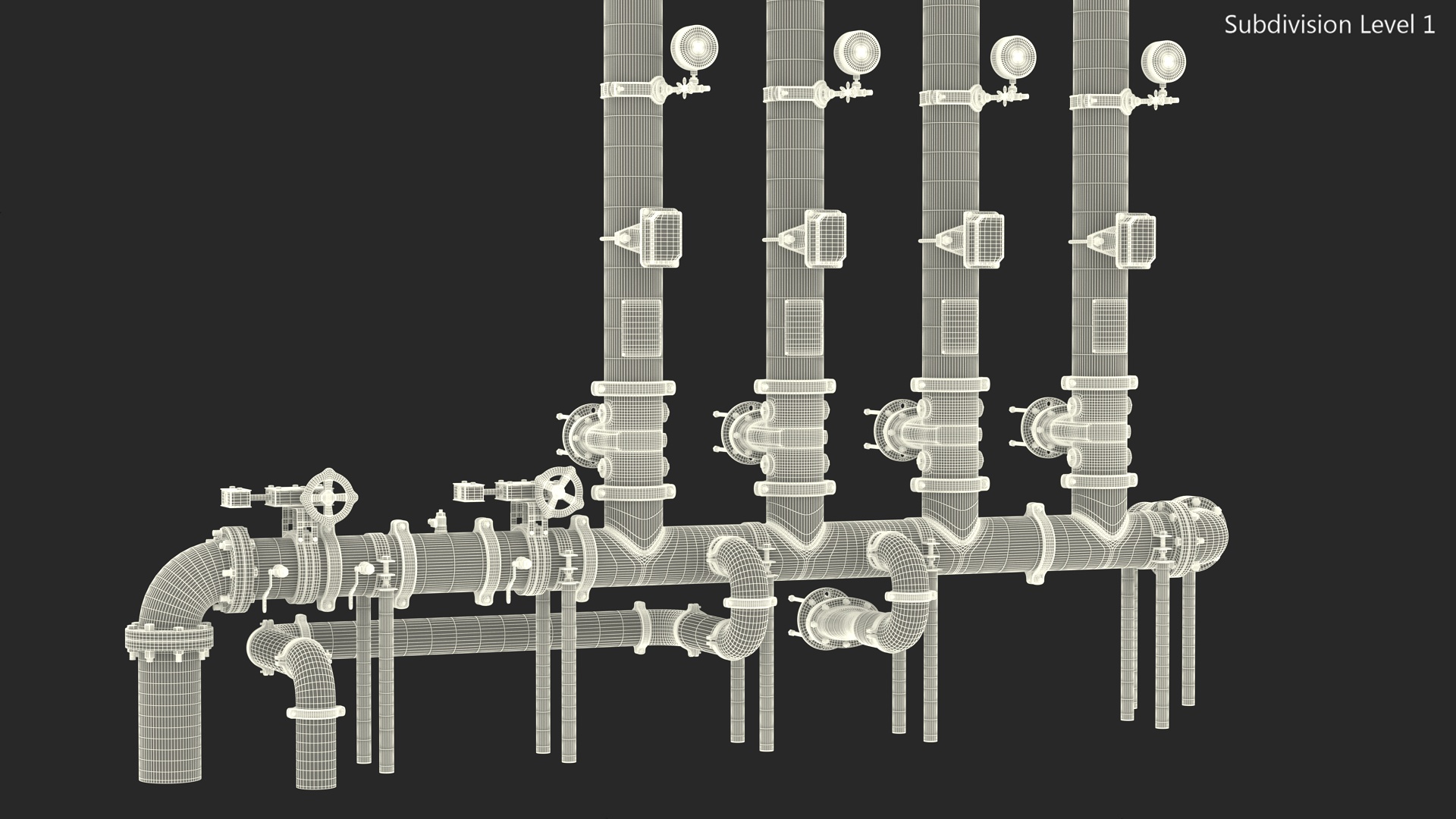 3D Industrial Multiple Vertical Pipes System