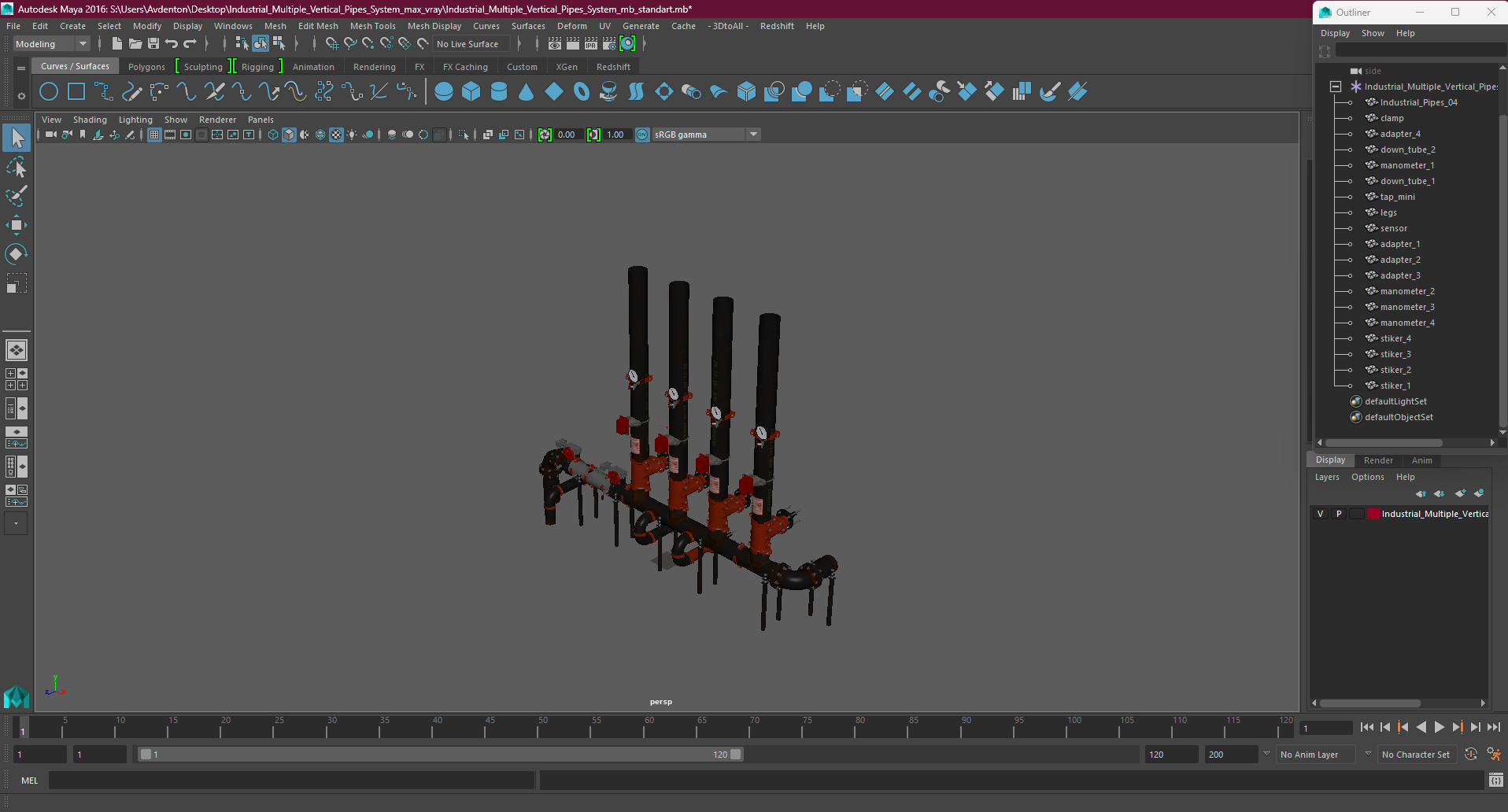 3D Industrial Multiple Vertical Pipes System