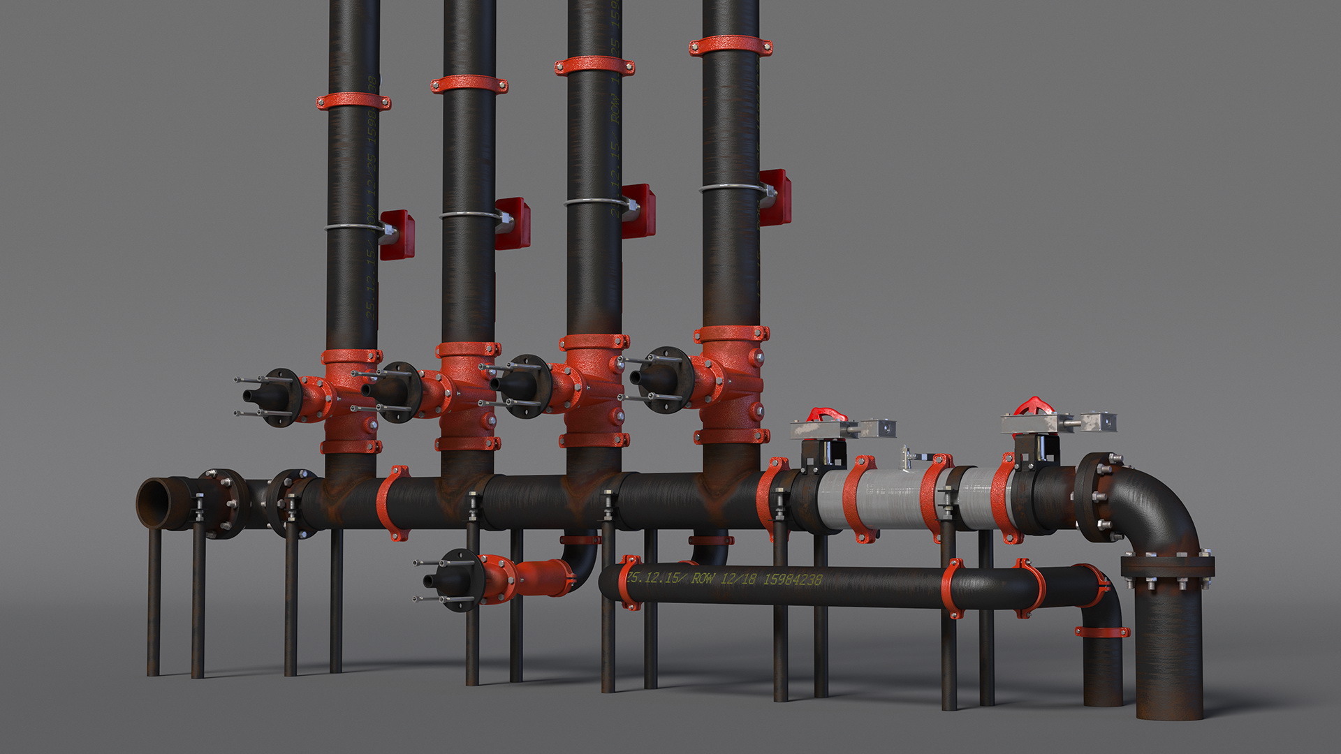 3D Industrial Multiple Vertical Pipes System