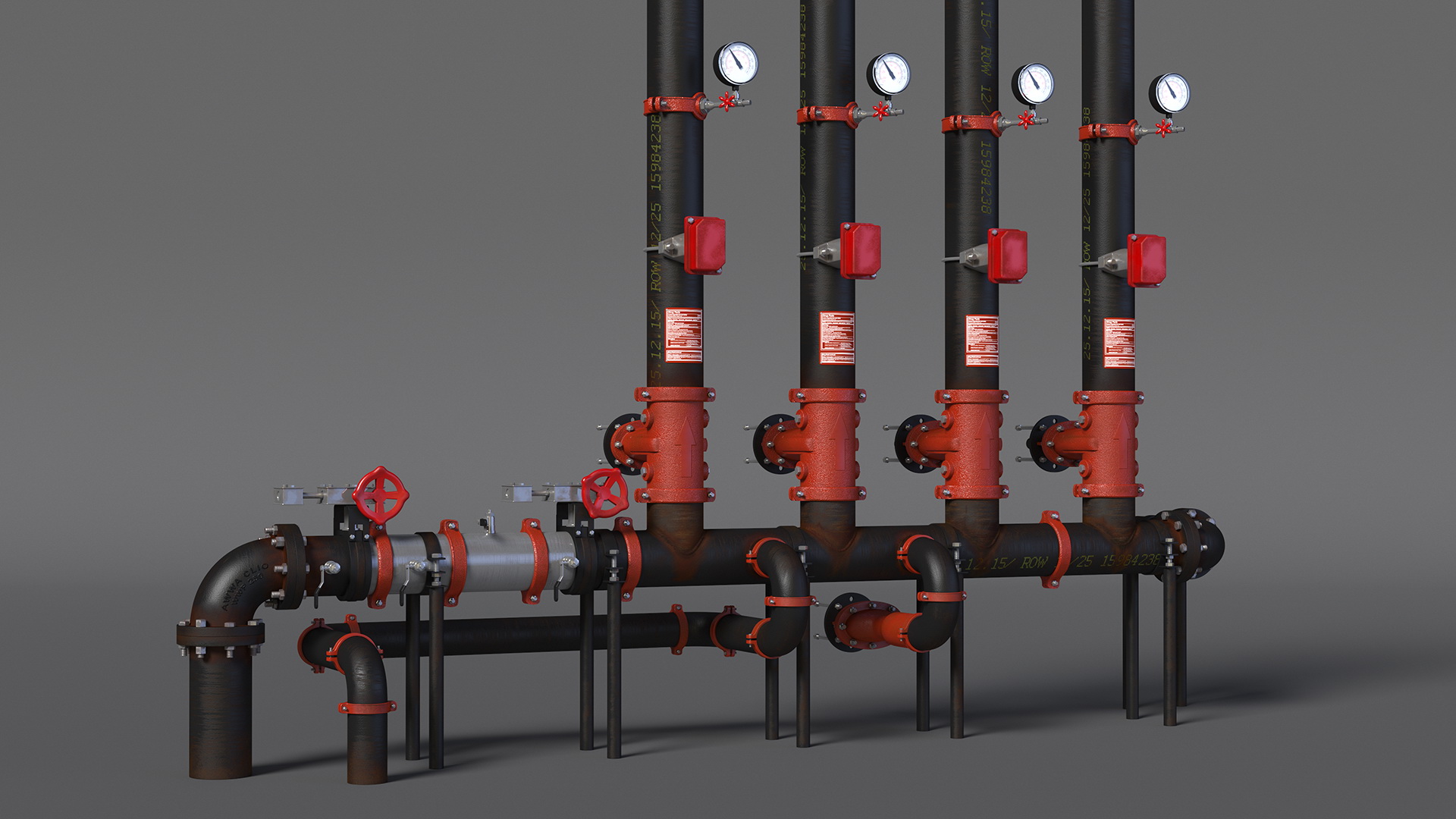 3D Industrial Multiple Vertical Pipes System