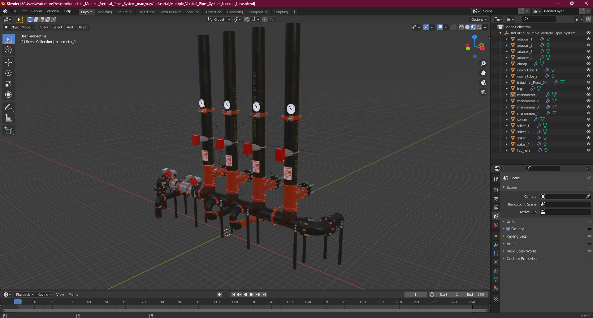 3D Industrial Multiple Vertical Pipes System