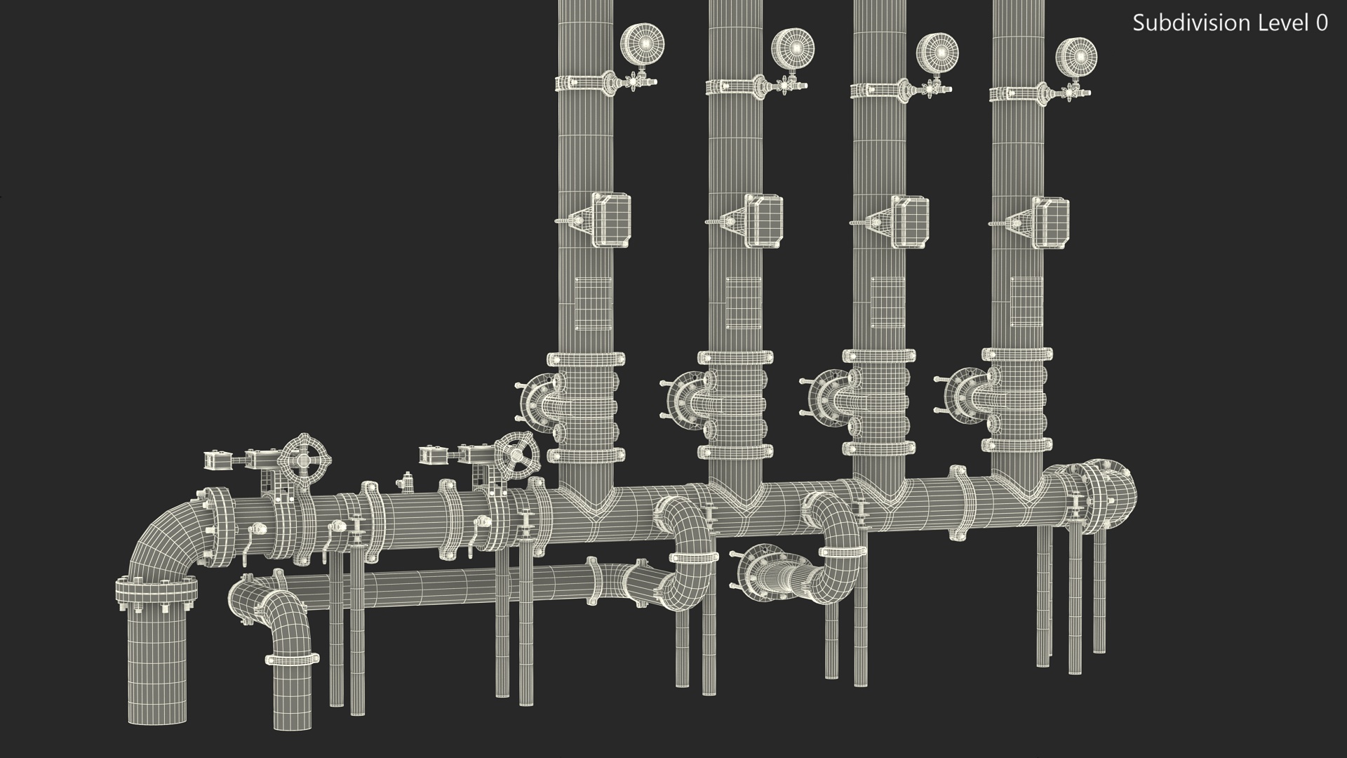 3D Industrial Multiple Vertical Pipes System