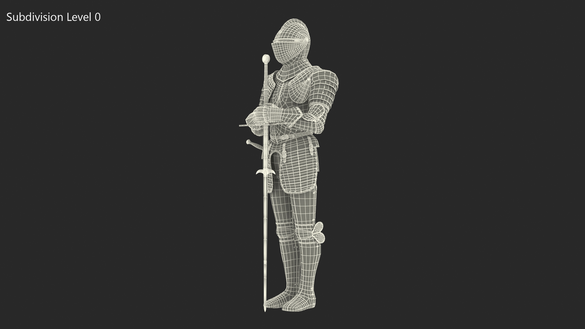 Medieval Knight Plate Armor standing with Zweihander 3D