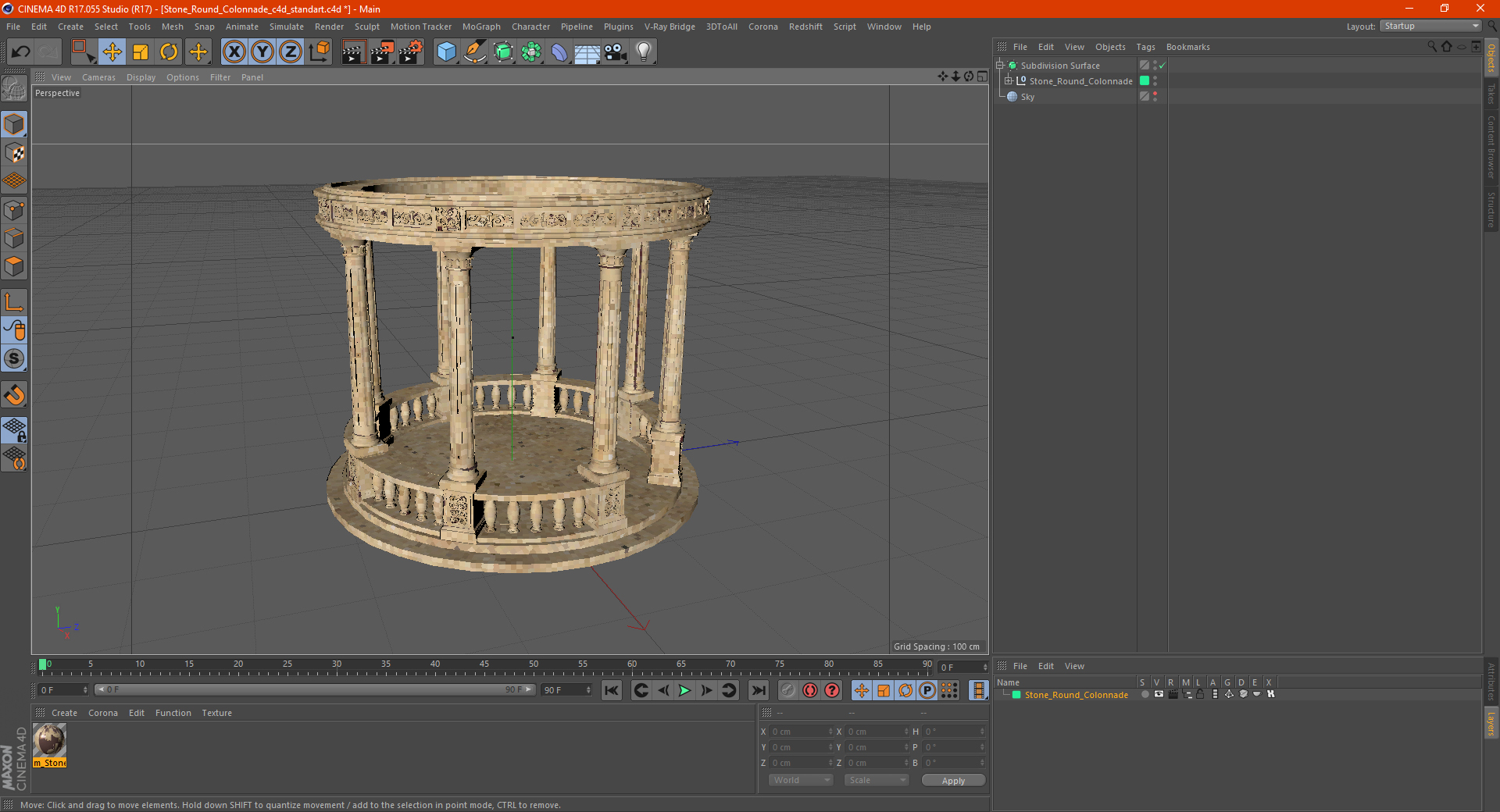 3D Stone Round Colonnade